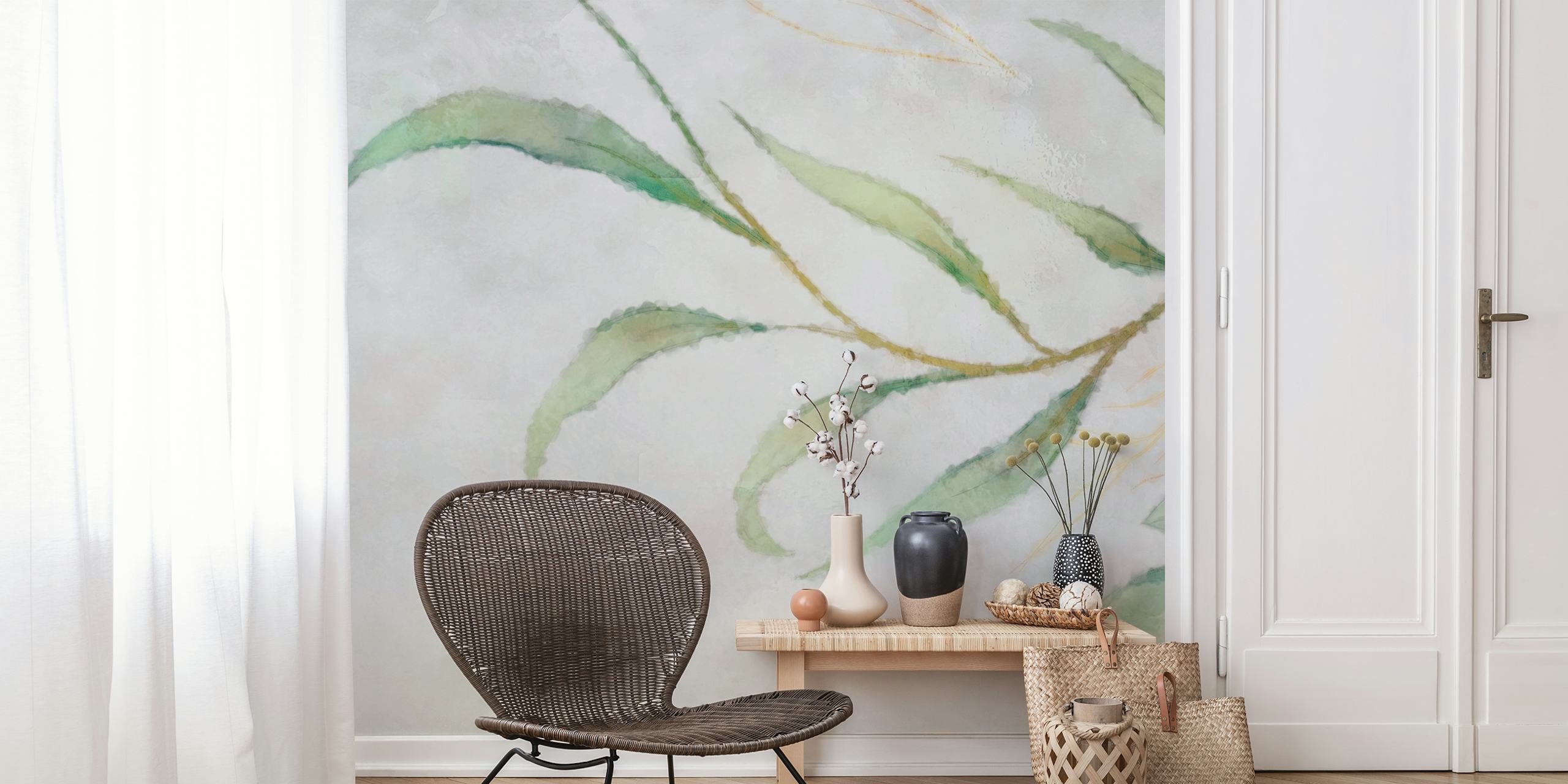 Painted leaves wallpaper in a room
