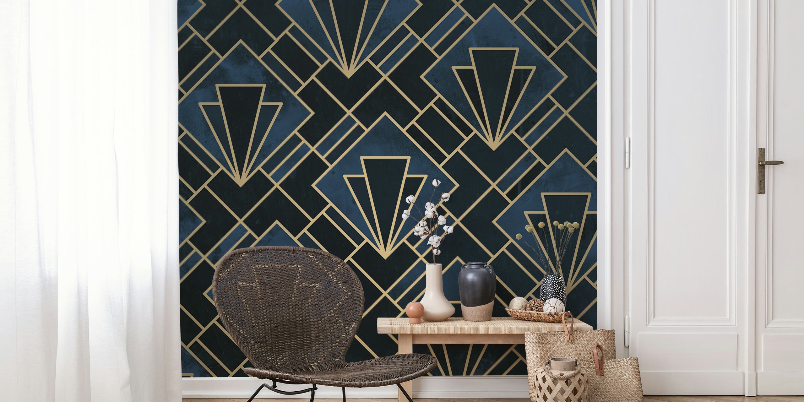 Navy Blue Art Deco Mosaic tapet i et rom