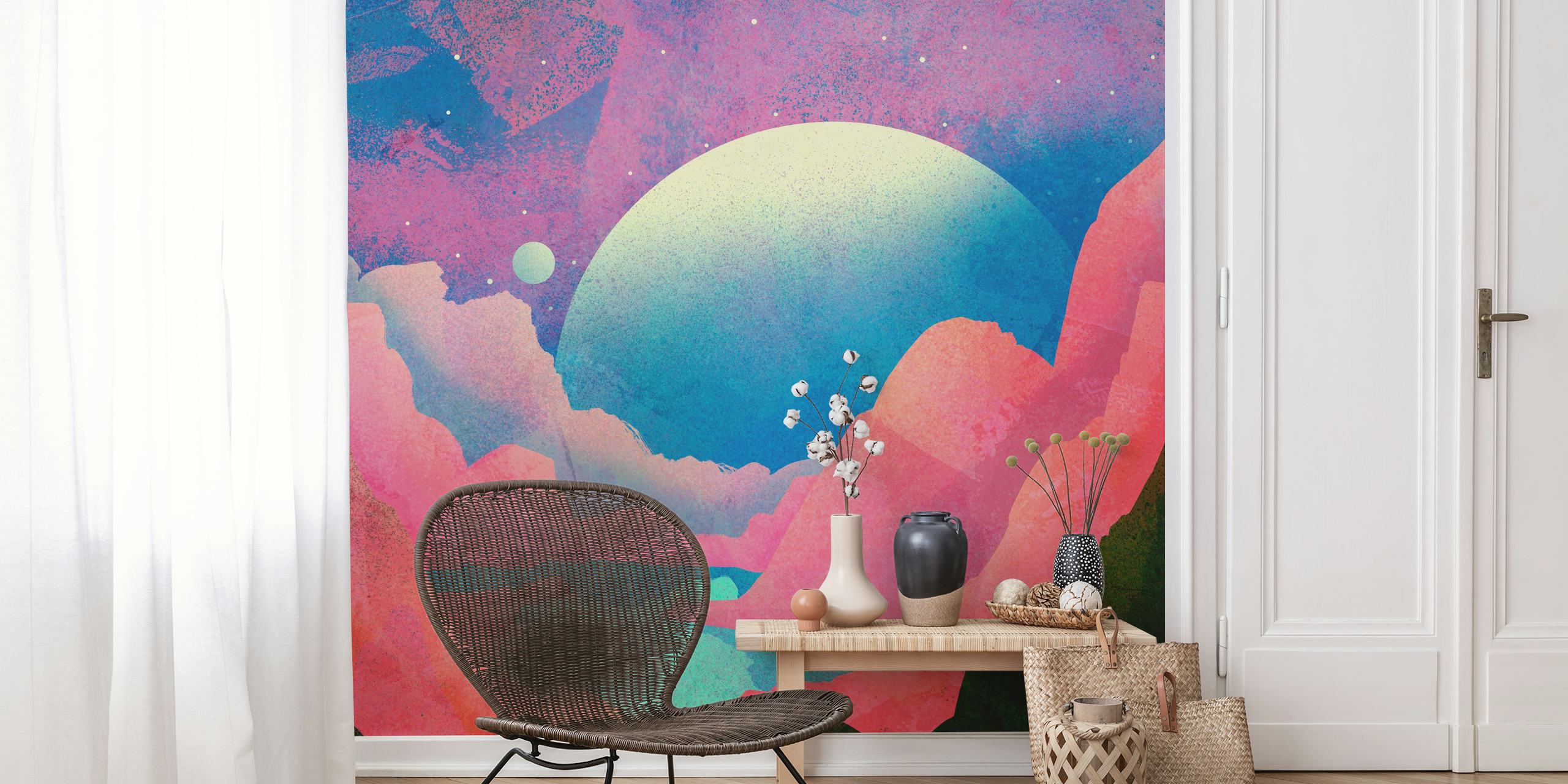 Colorful wallpaper depicting a lake on Venus