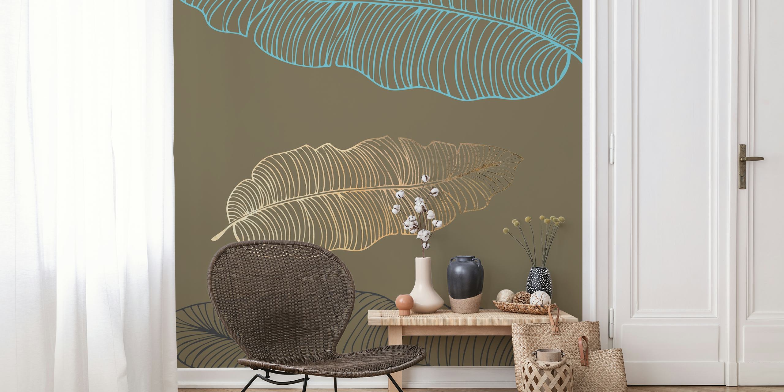 Taupe Mocha Jumbo Palm Leaves tapet i et rom