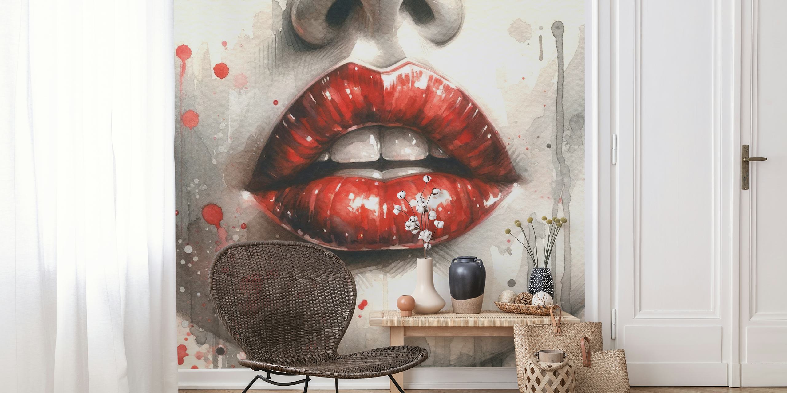 Watercolor wallpaper av kvinnans läppar