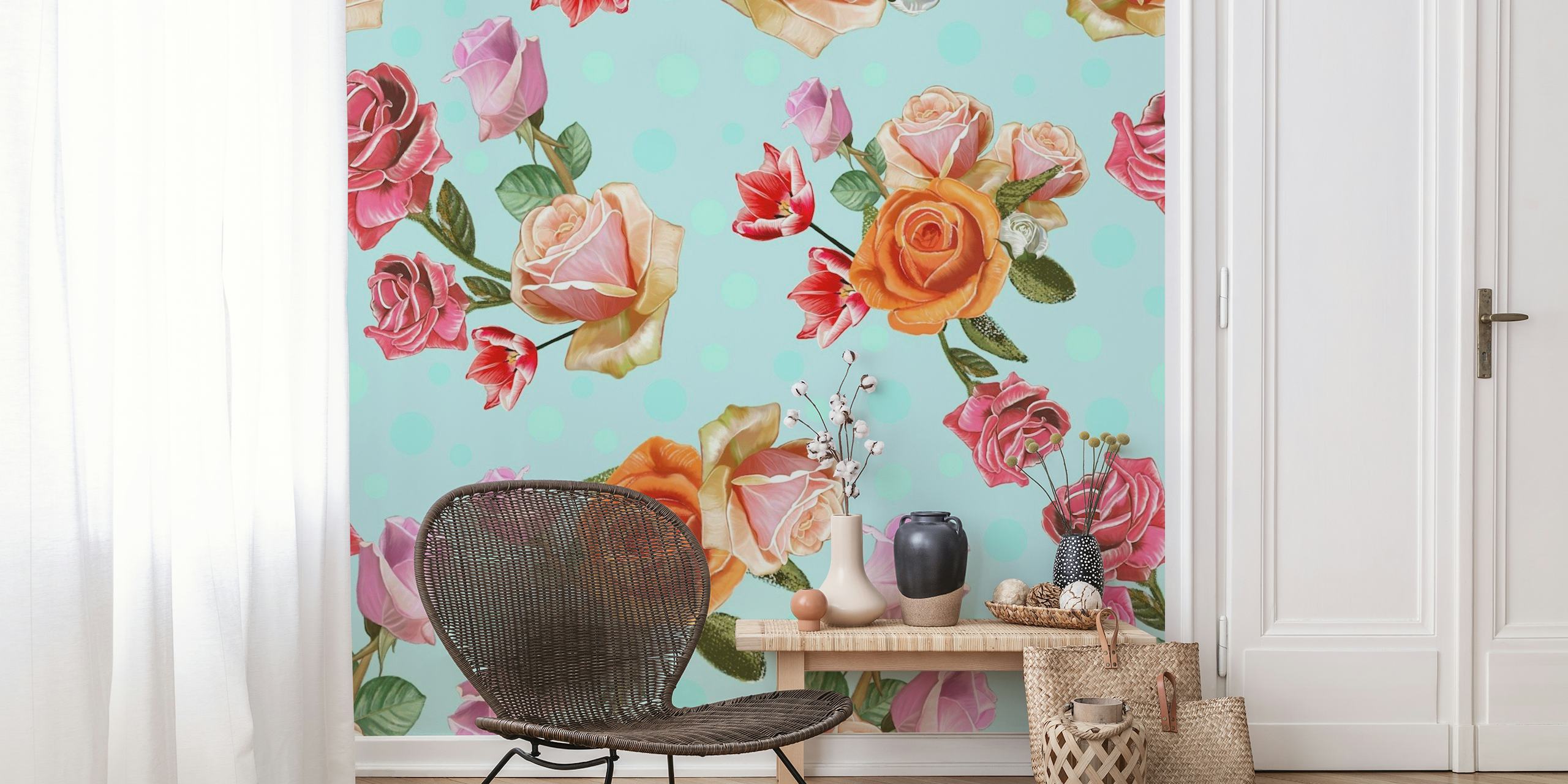 Heirloom roses and tulip wallpaper