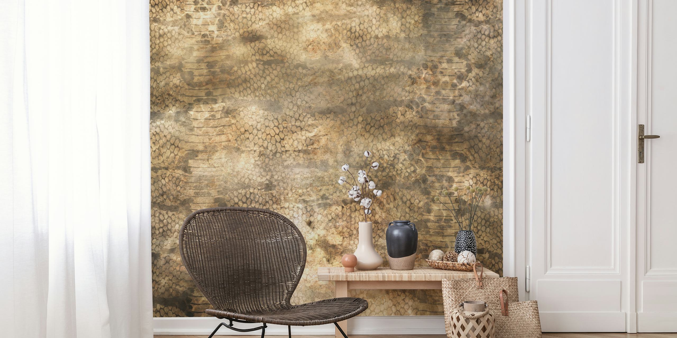 Bronzed gold snake skin pattern wallpaper