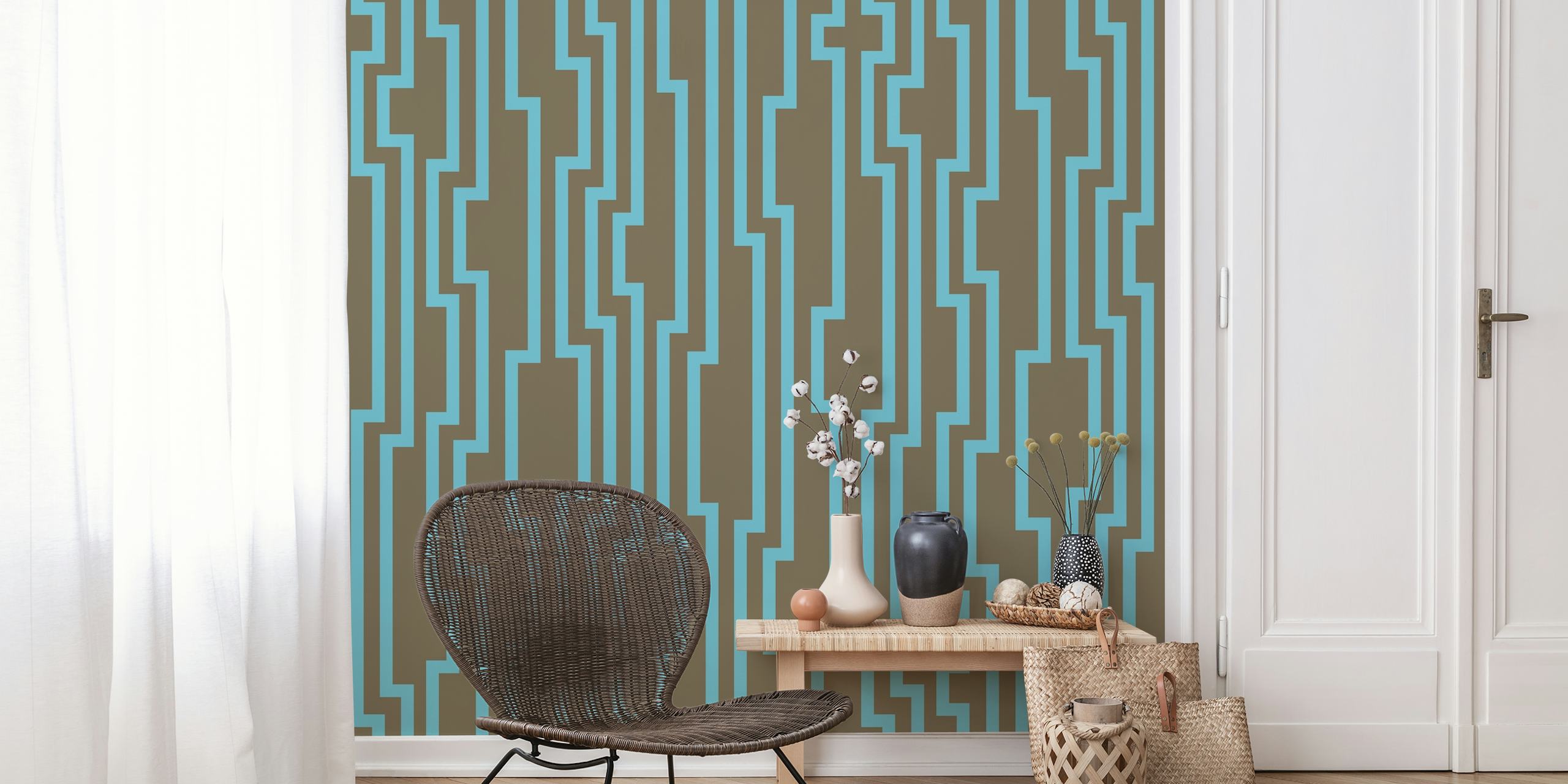 Zigzag brown and teal blue w pokoju