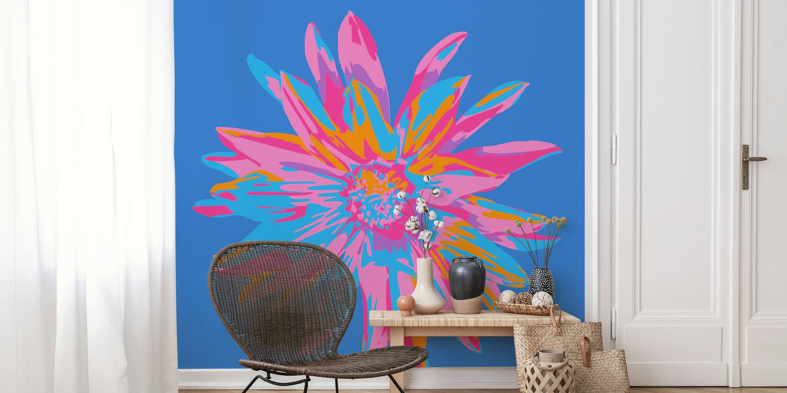 Dahlia Bursts Abstract Floral Wallpaper Huoneessa