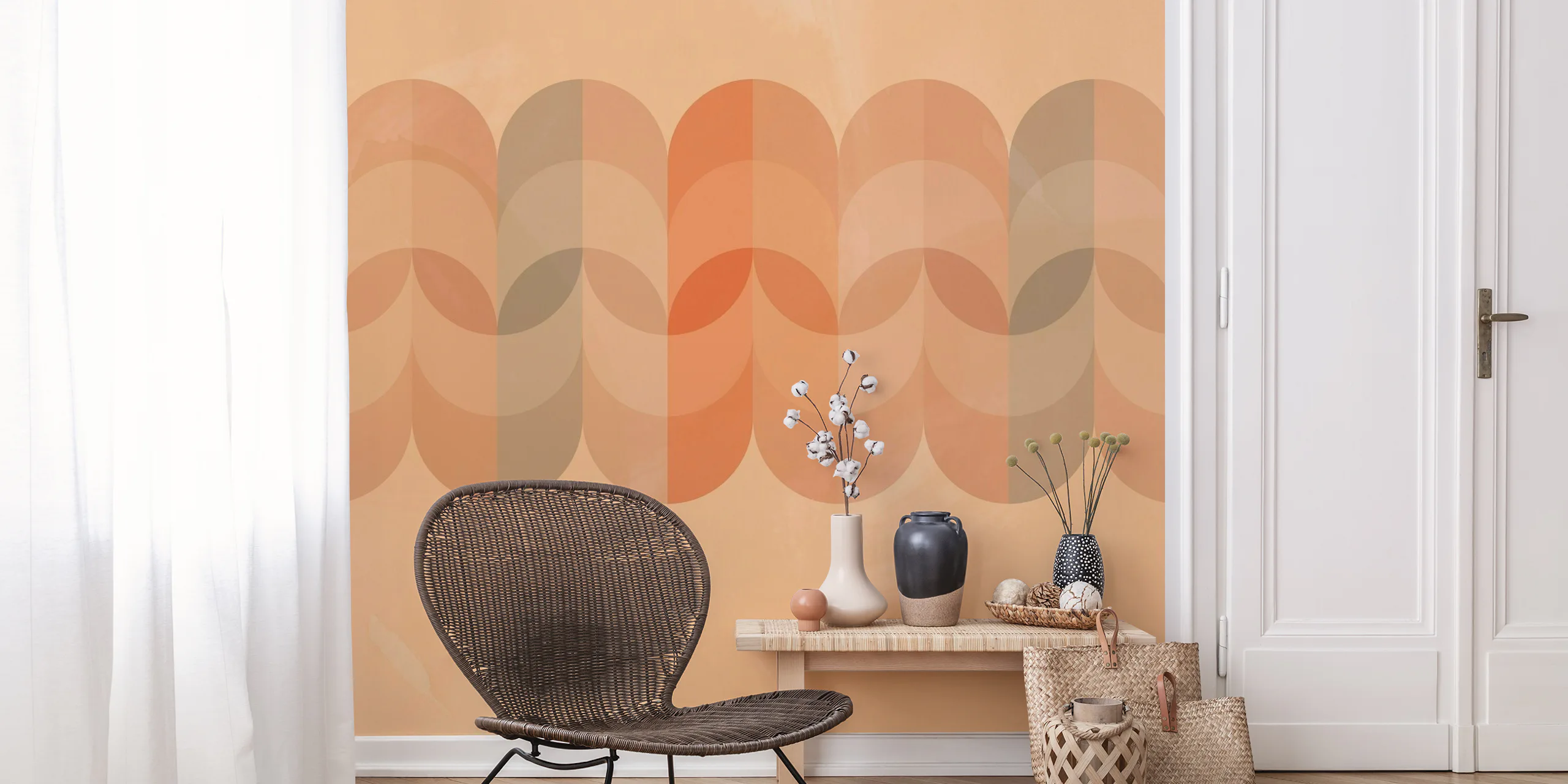 Peach Mid Century Rainbow Border Wallpaper