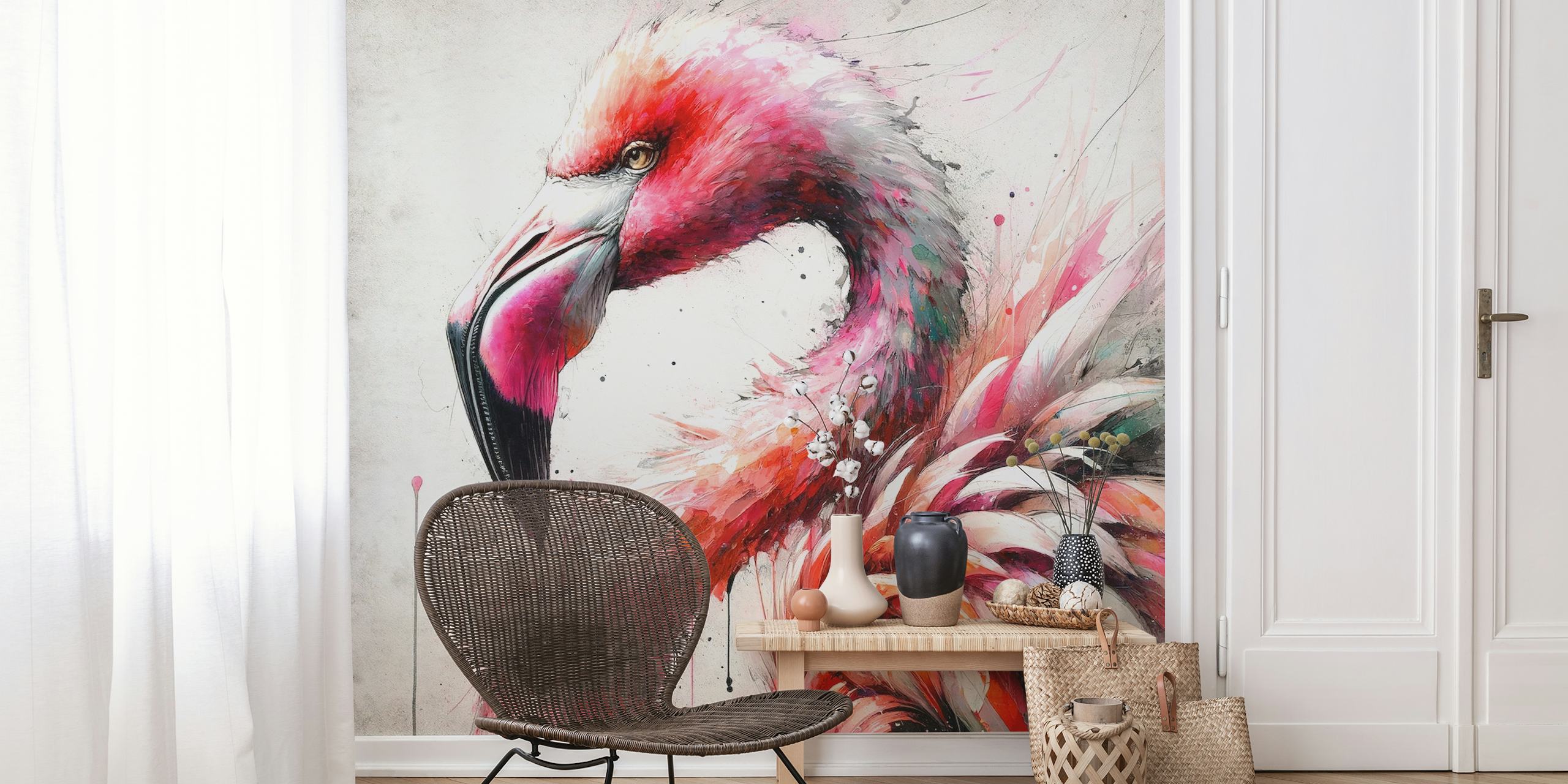 Tapeta Watercolor Flamingo v pokoji