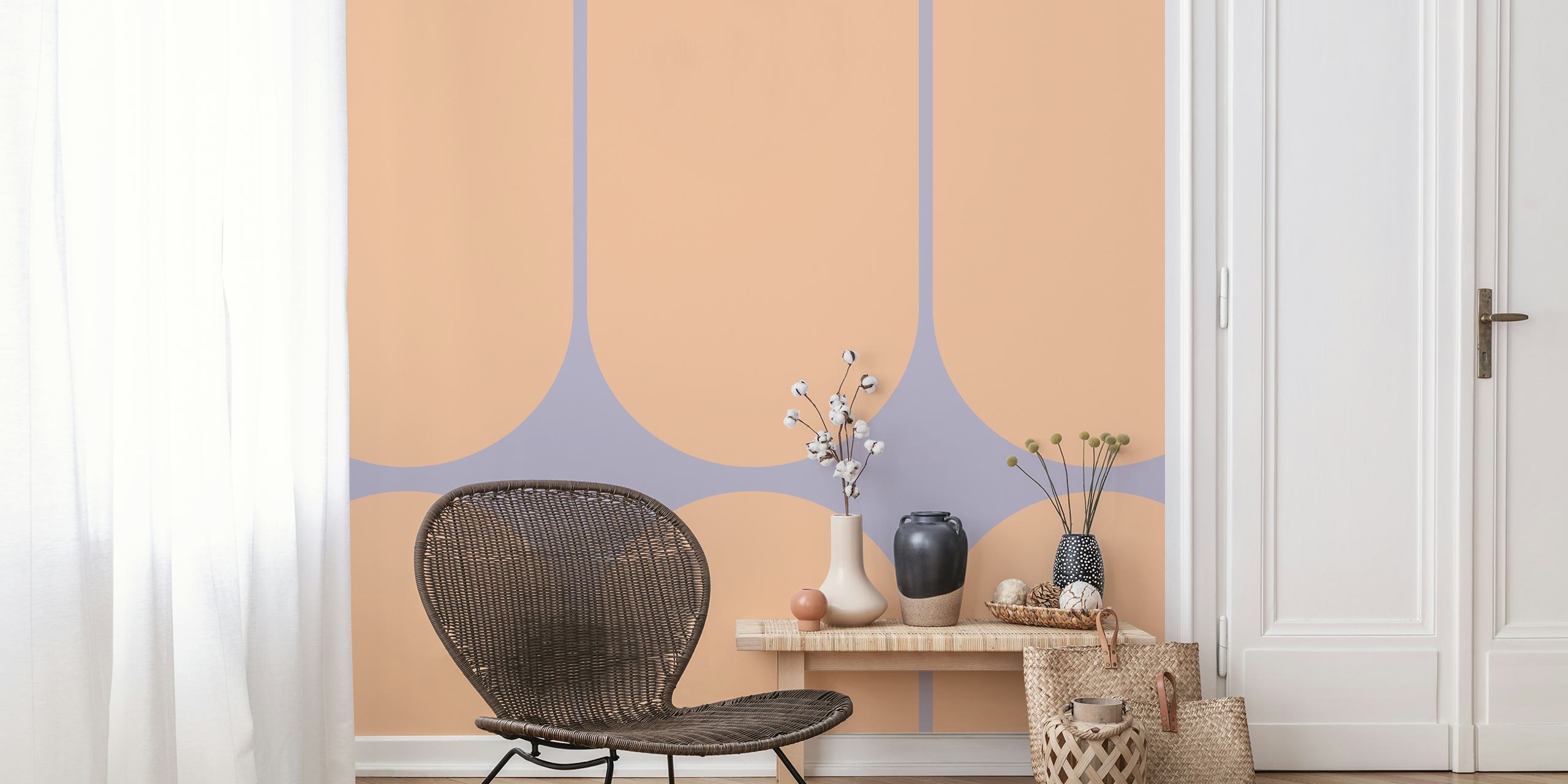 Geometric Peach Fuzz Mid-Century wallpaper in a room
