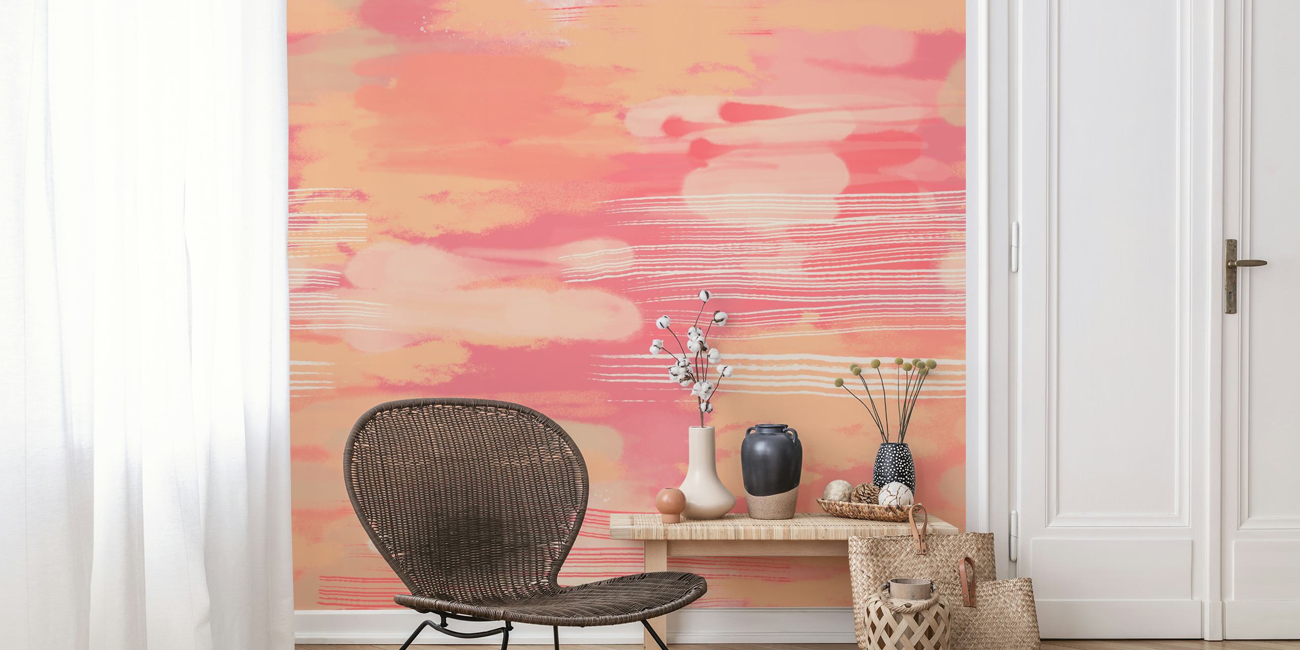 Abstract Hypnotic Peach Fuzz wall mural with warm peach tones and fluid streaks