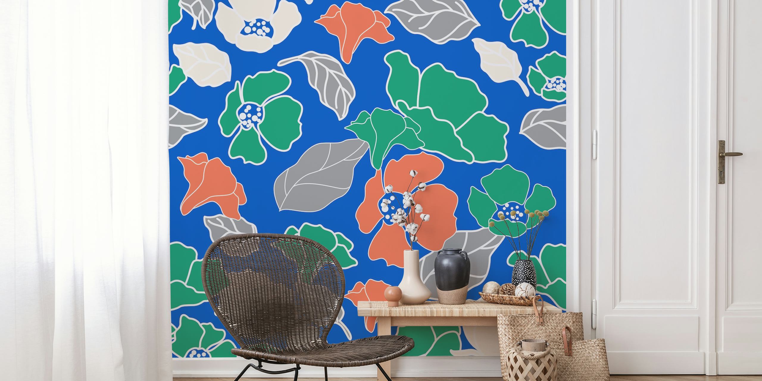 Χρωματιστό Vivid floral pattern τοίχου με green, orange και blue μοτίβα