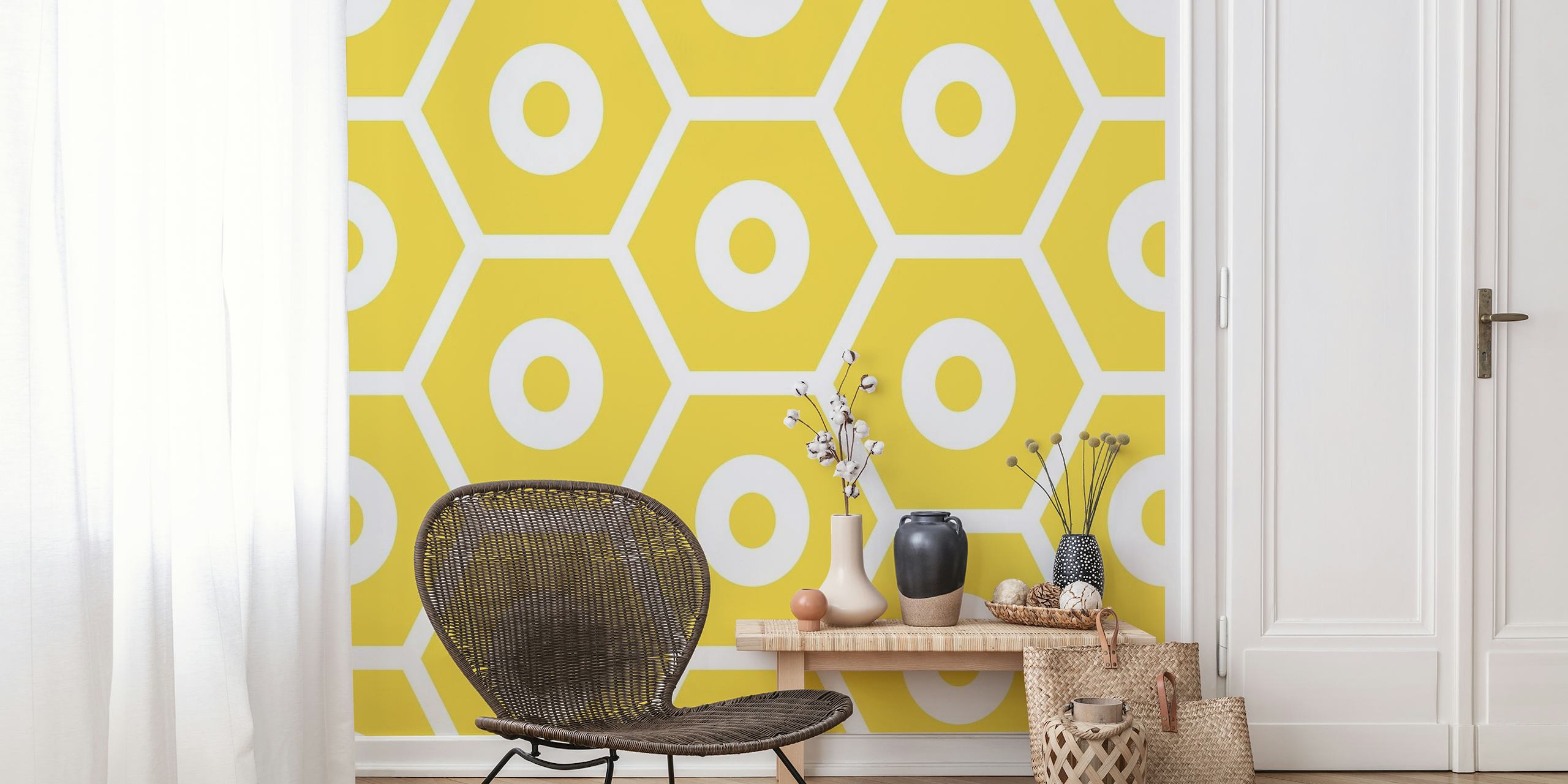 Mustard yellow geometric pattern wallpaper
