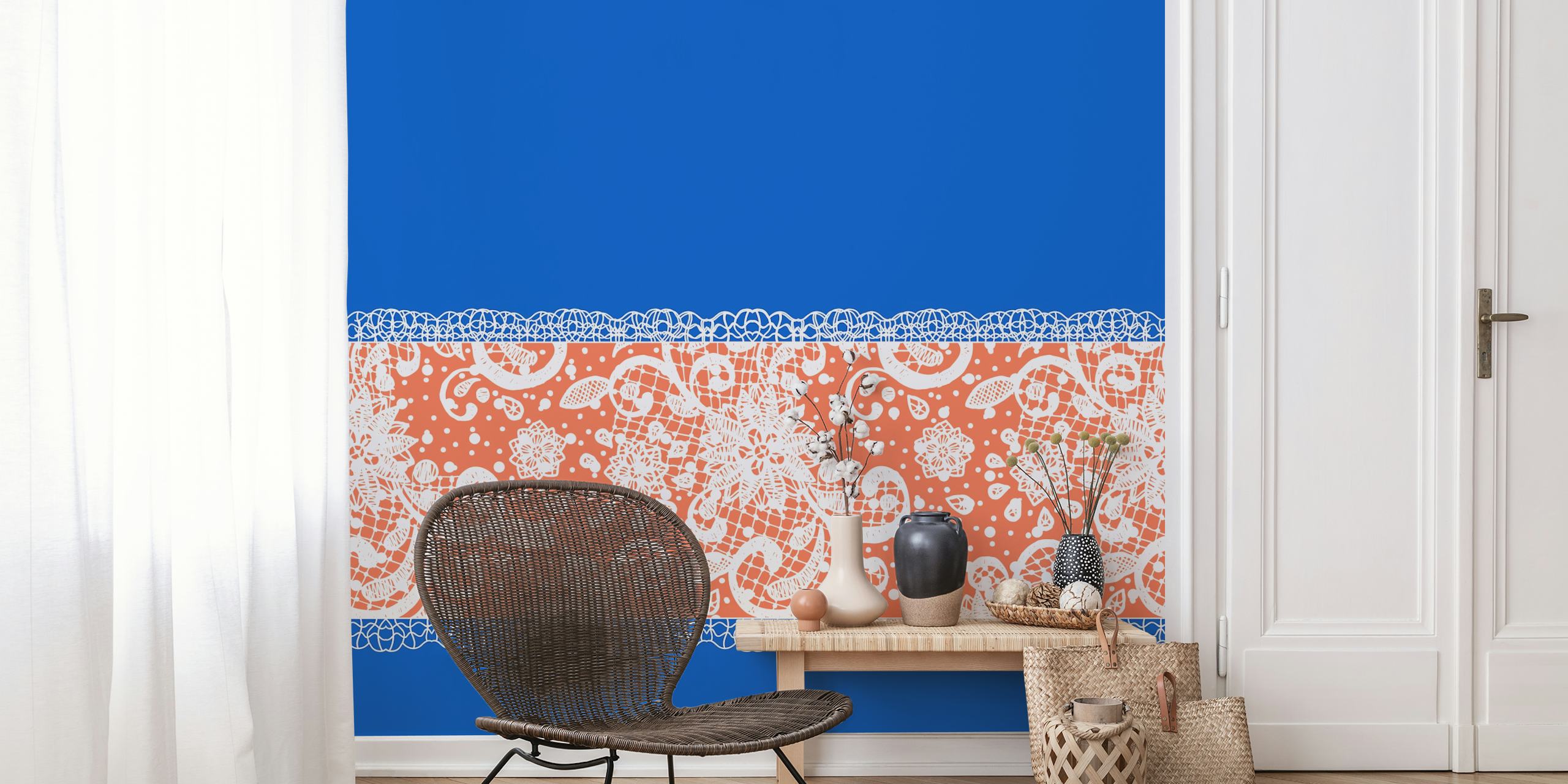 Blue white orange lace tapetti huoneessa