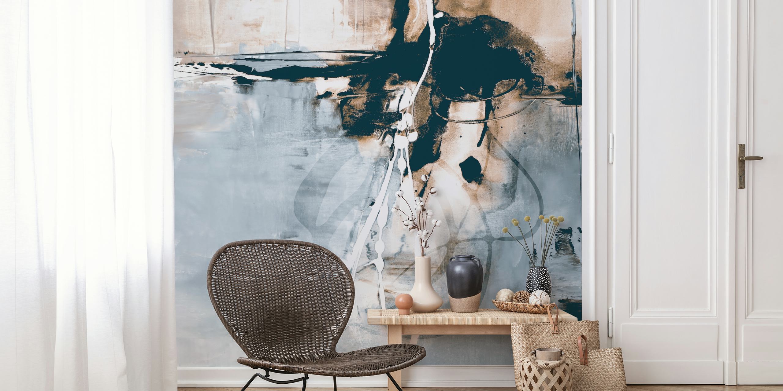 Abstract art wallpaper displayed in a room