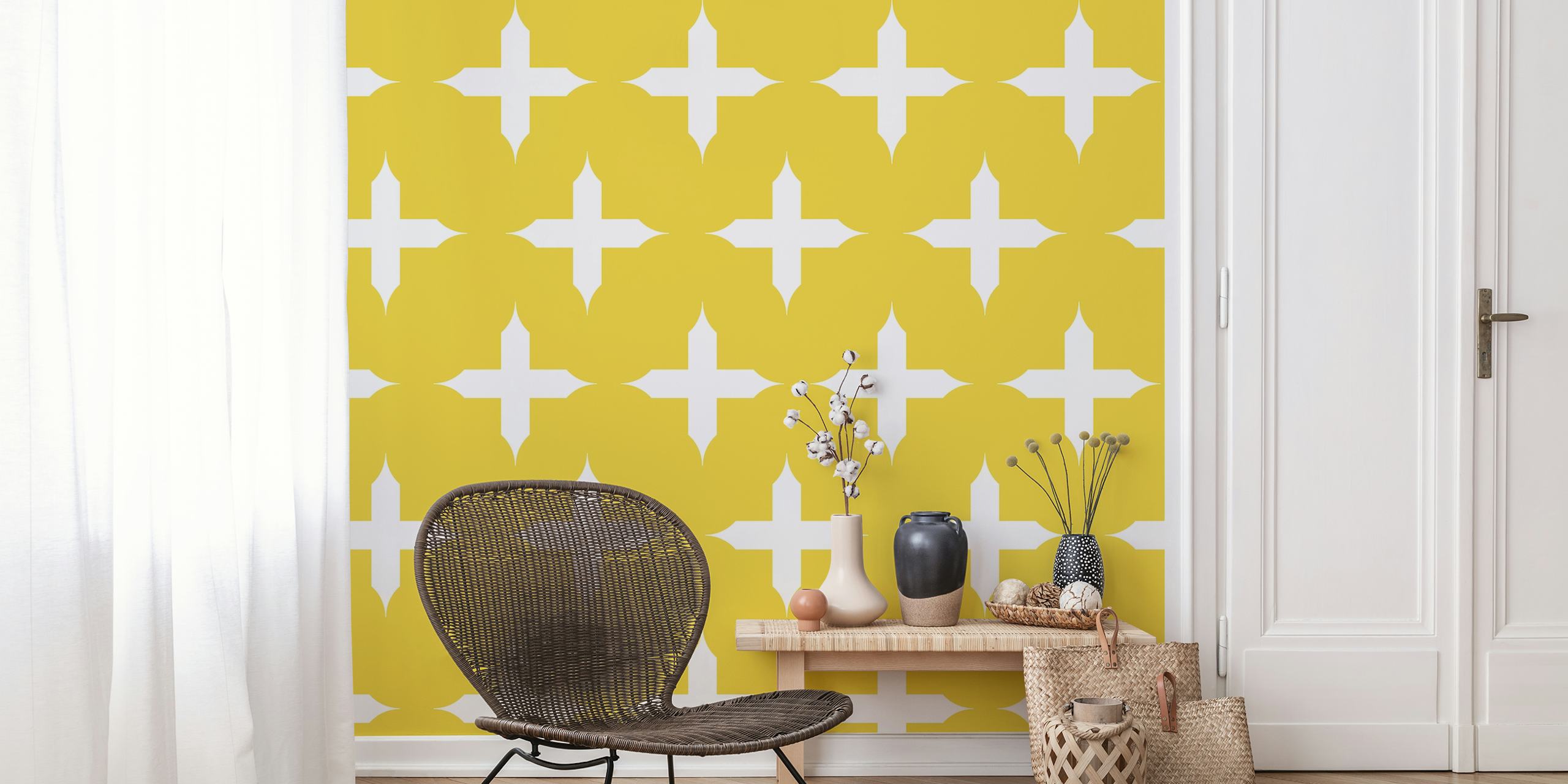 Tapeta Mustard Yellow Cross Pattern w pokoju