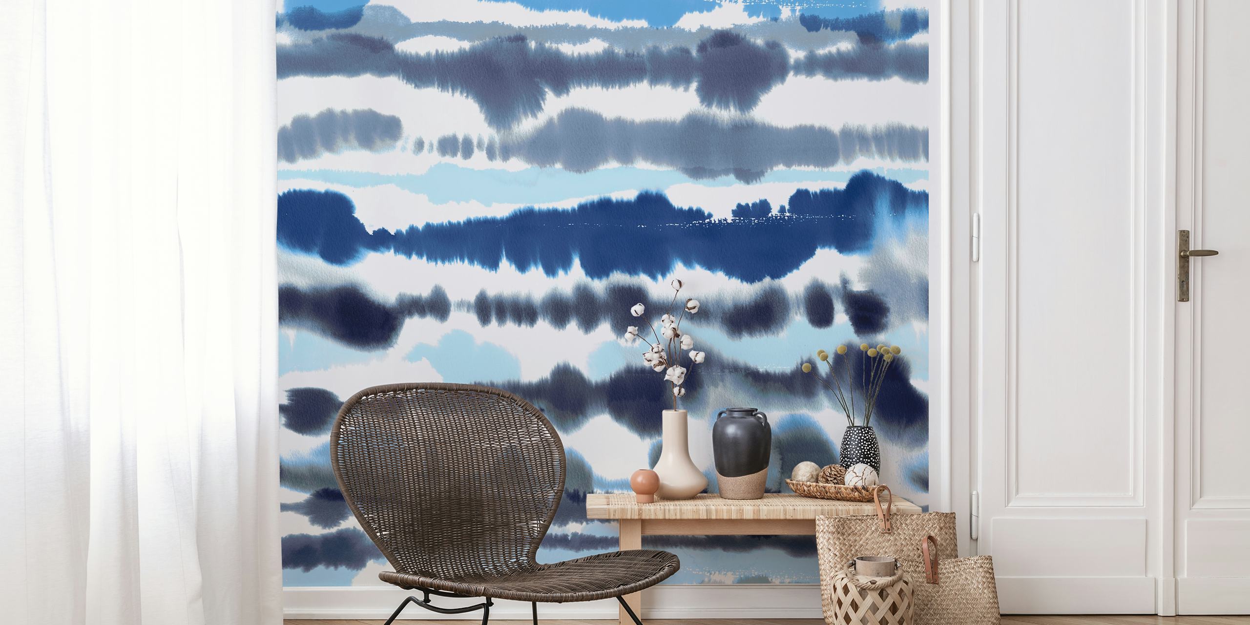 Soft Nautical Watercolor Lines Tapete in einem Raum