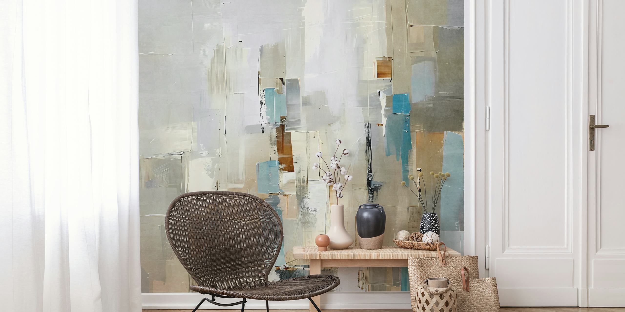 Cityscape wallpaper in a modern room