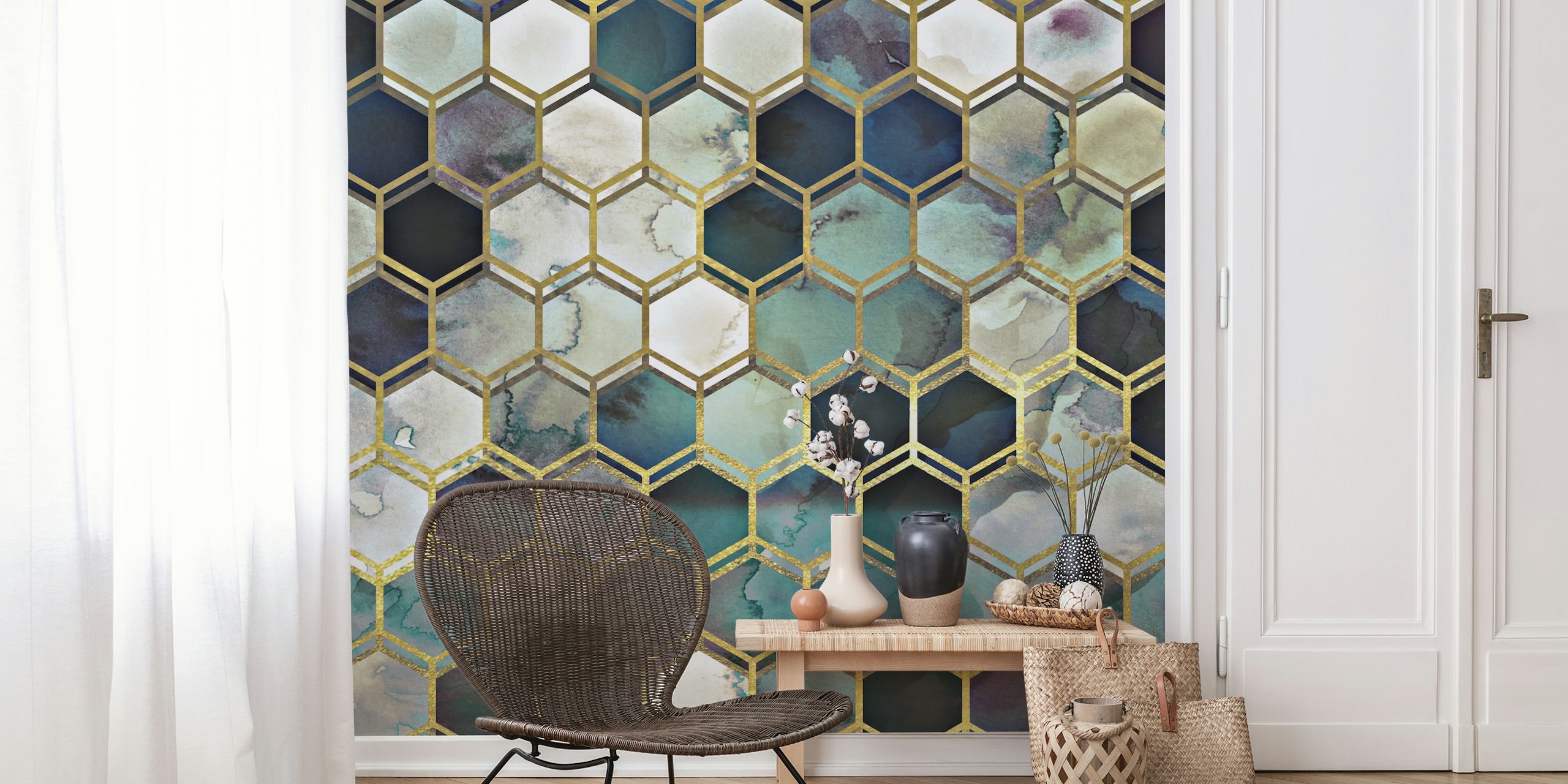 Rugged Marble Blue Behang In Een Kamer