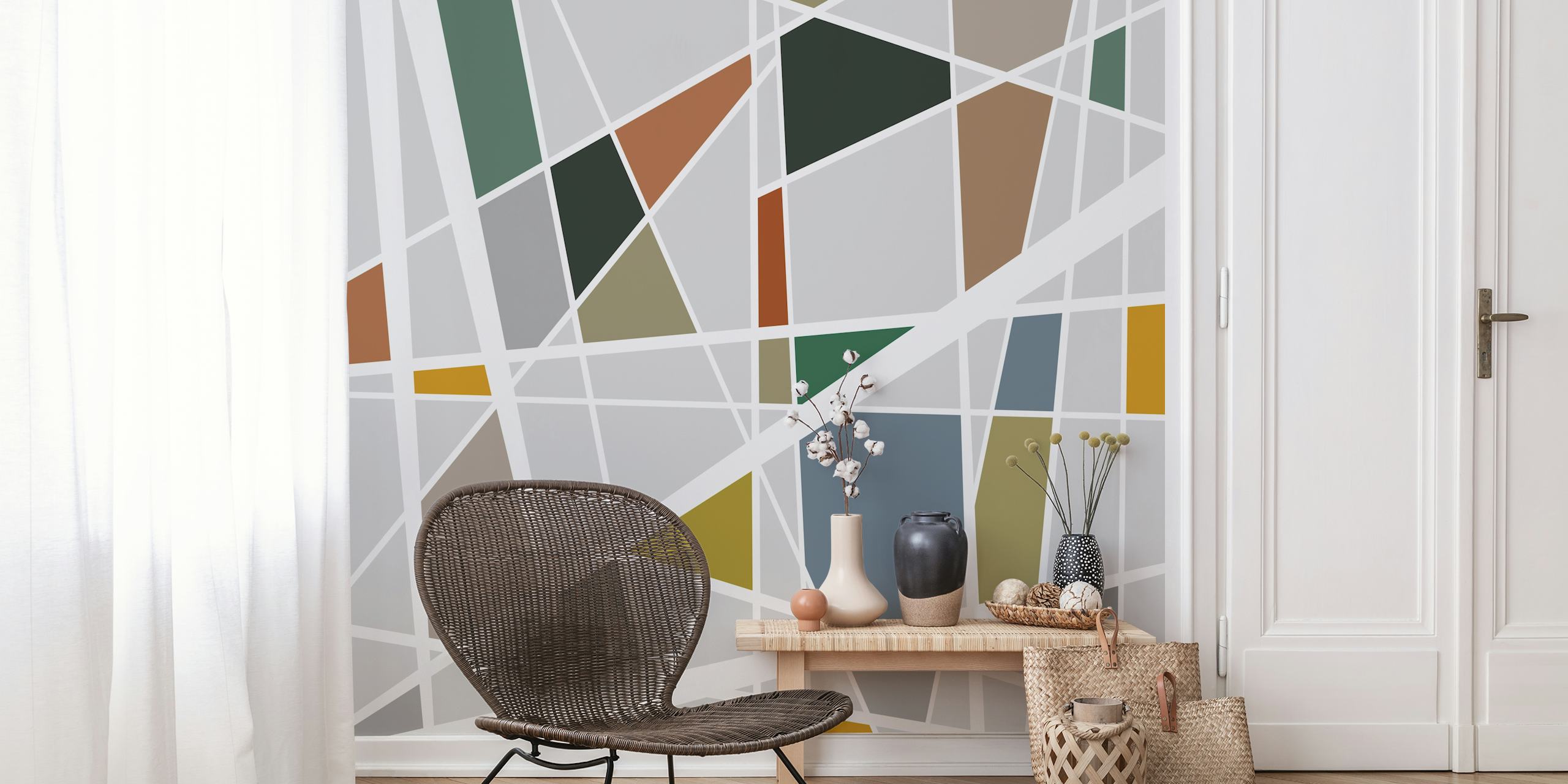 Geometric multicolore wallpaper with intersecting shapes and lines