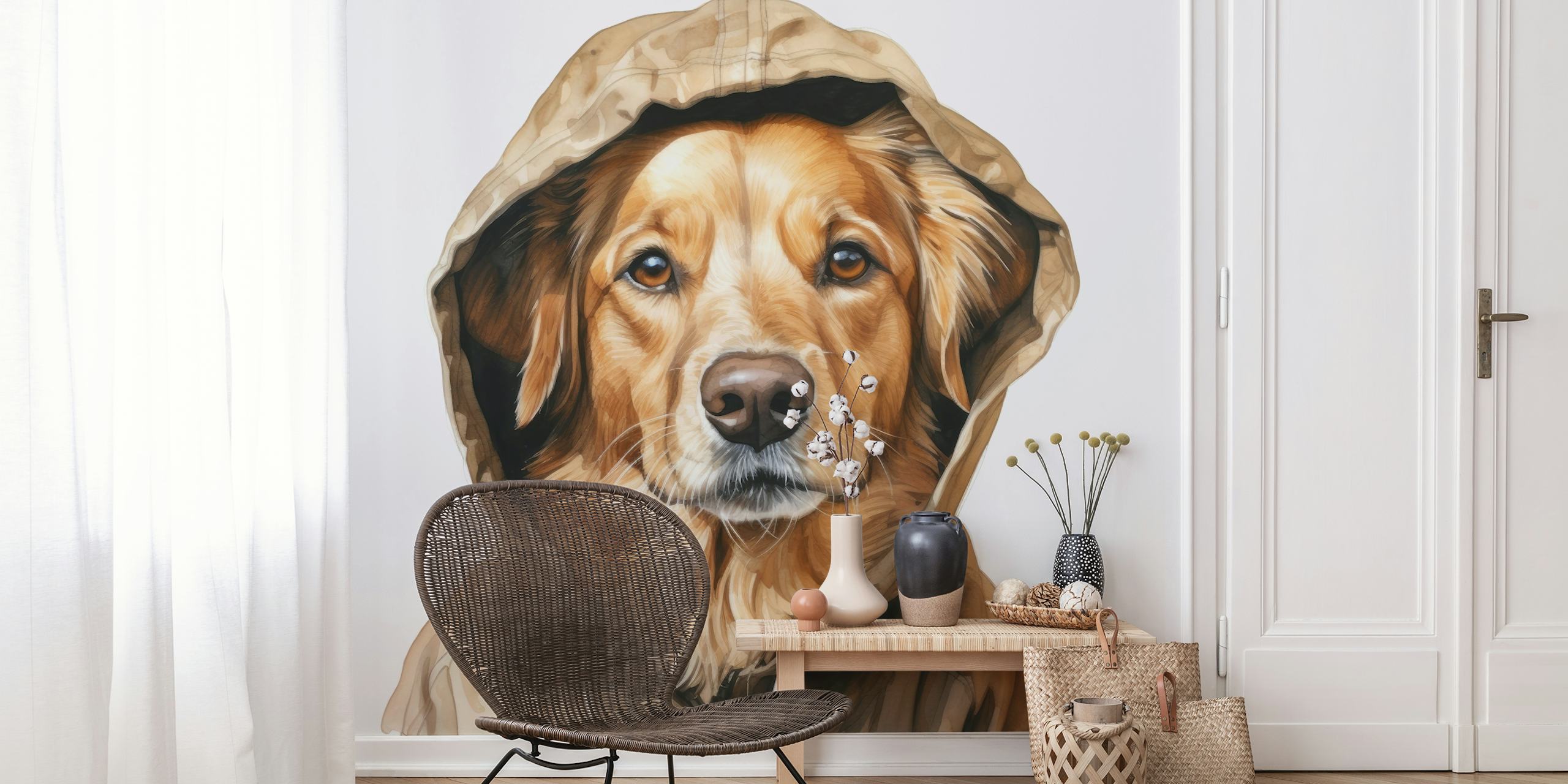 Watercolor Cartoon Dog in a Hoodie papel de parede