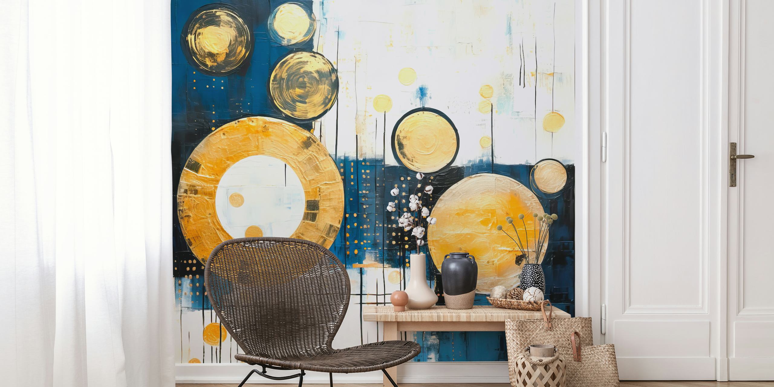 Abstract night sky themed wallpaper in a room