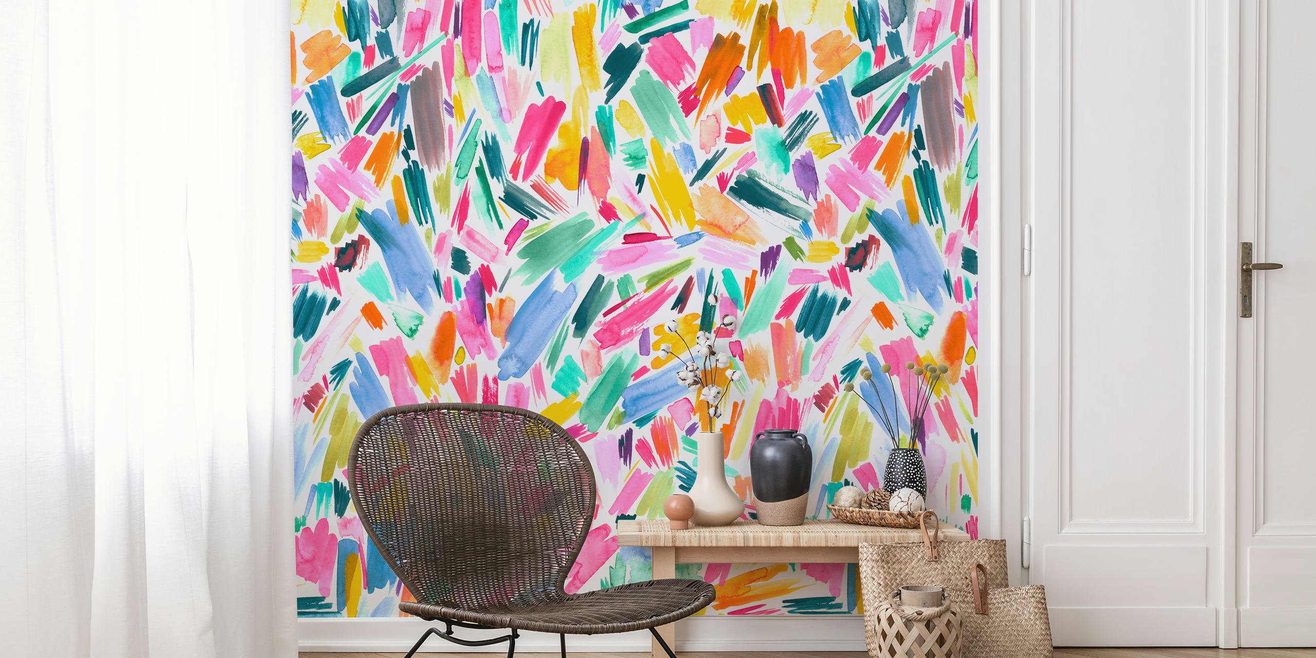 Diseño de papel pintado Abstract Brushstrokes en una habitación