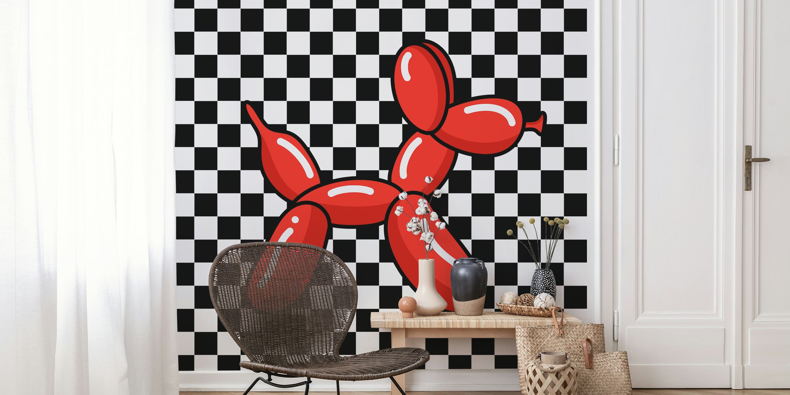 Carta da parati Red Balloon Dog esposta in una stanza