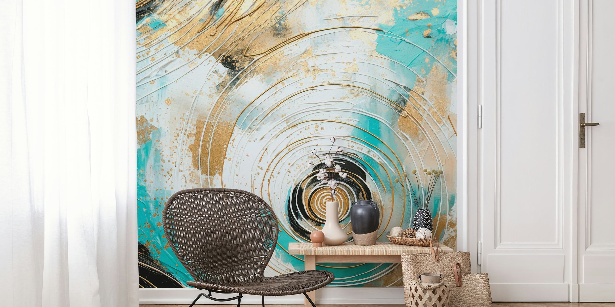 Abstract art wallpaper in a modern room