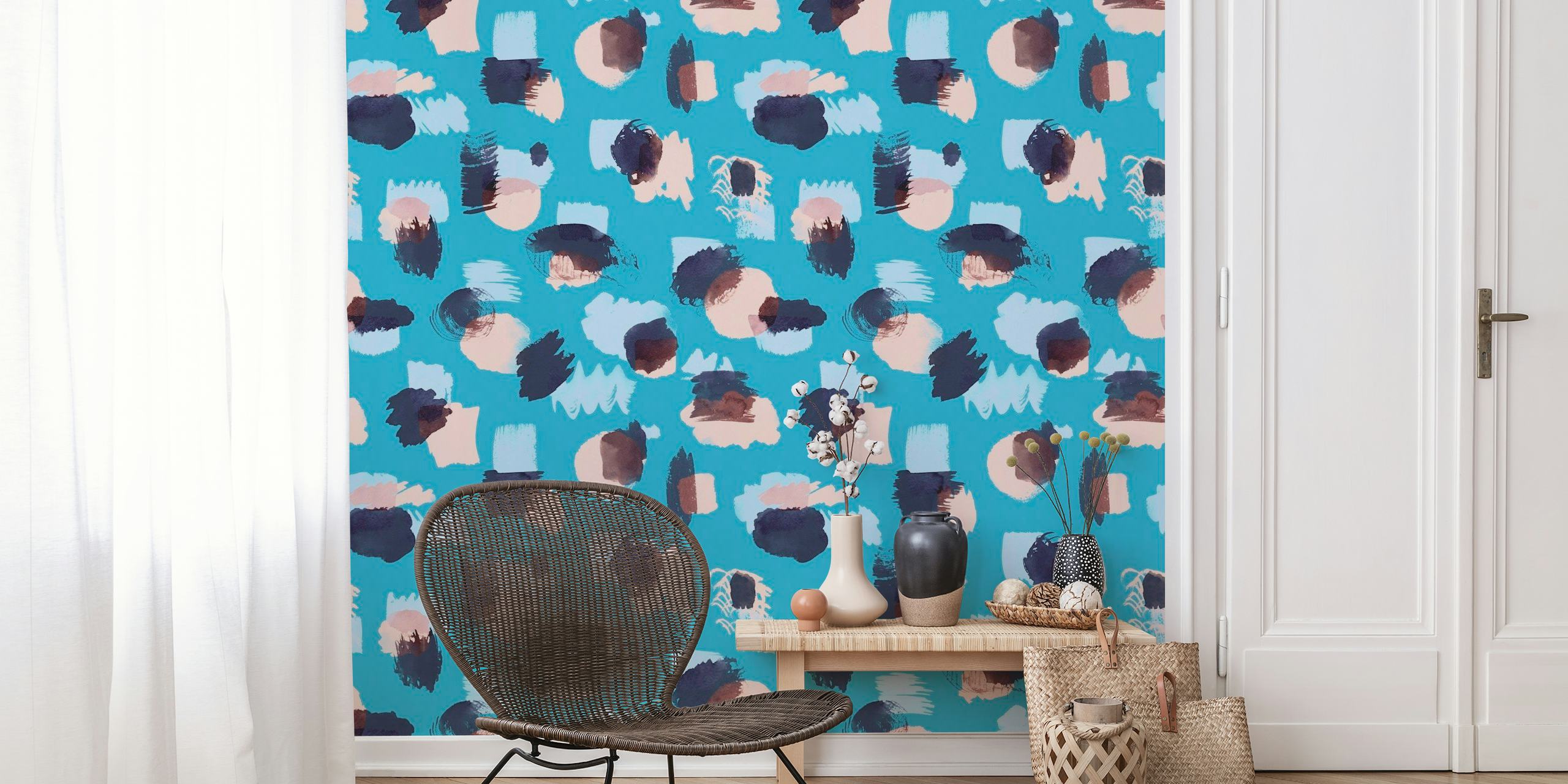 fotomural vinílico de parede com pinceladas azuis abstratas