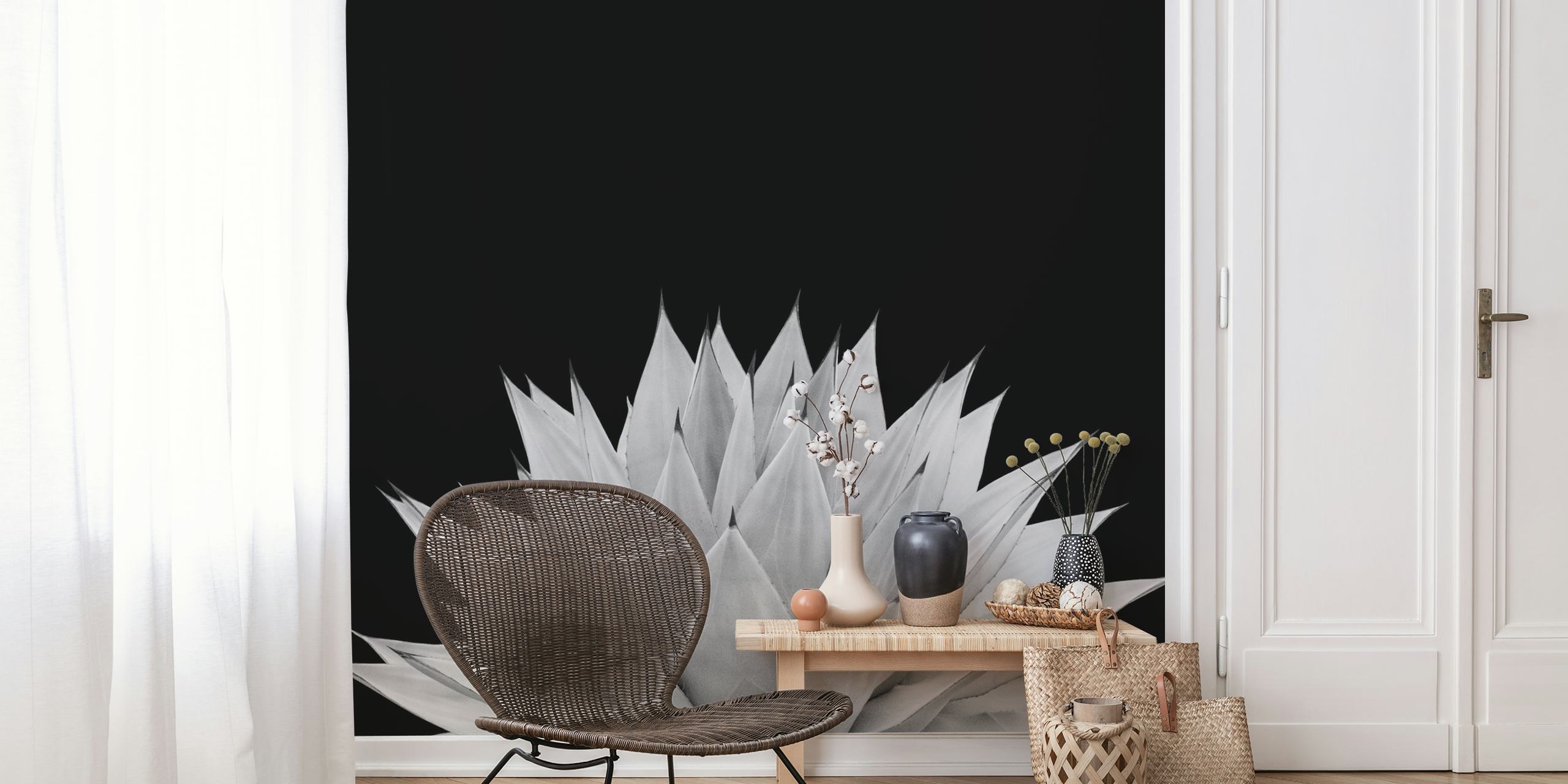 Black and white agave wallpaper in a room