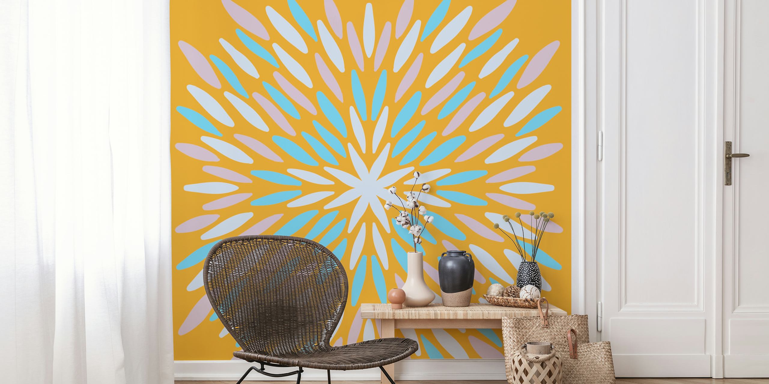 Papier peint Petal Burst en orange et bleu