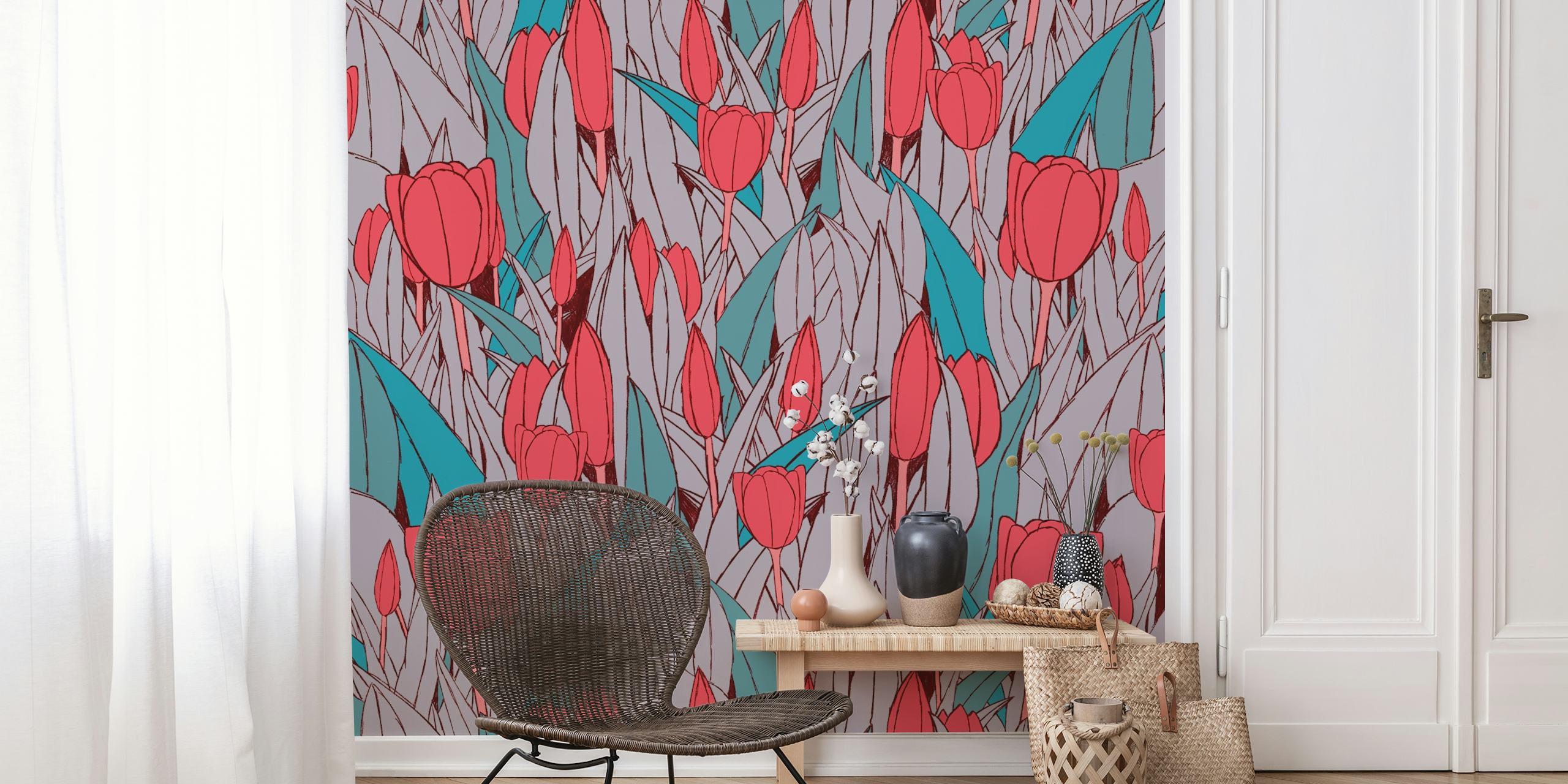Red tulip wallpaper vist i et rom
