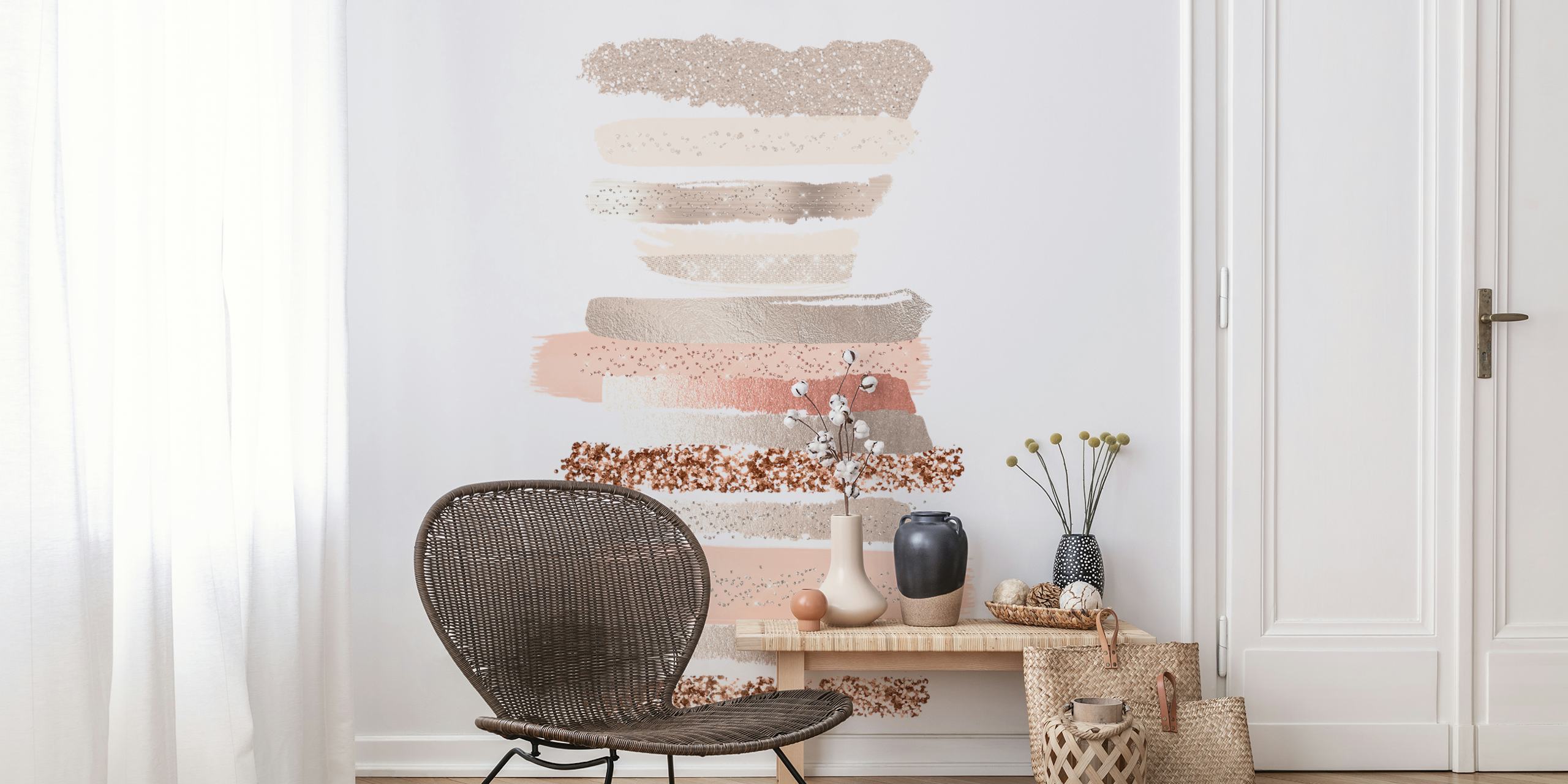 Abstract brush stroke wallpaper in blush, cream, and rose gold colors