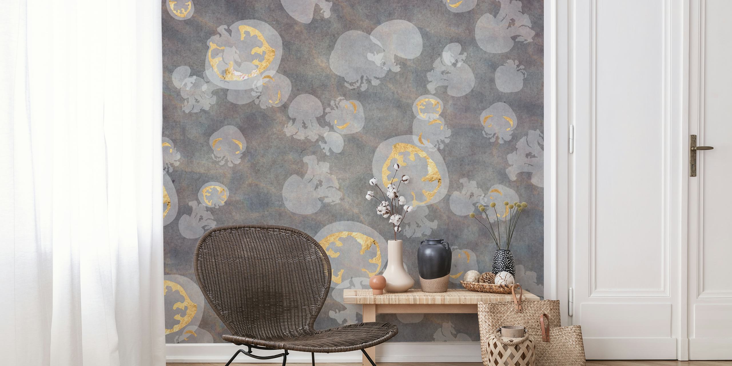 Papel pintado con patrón de Tidelands jellyfish en lavanda gris