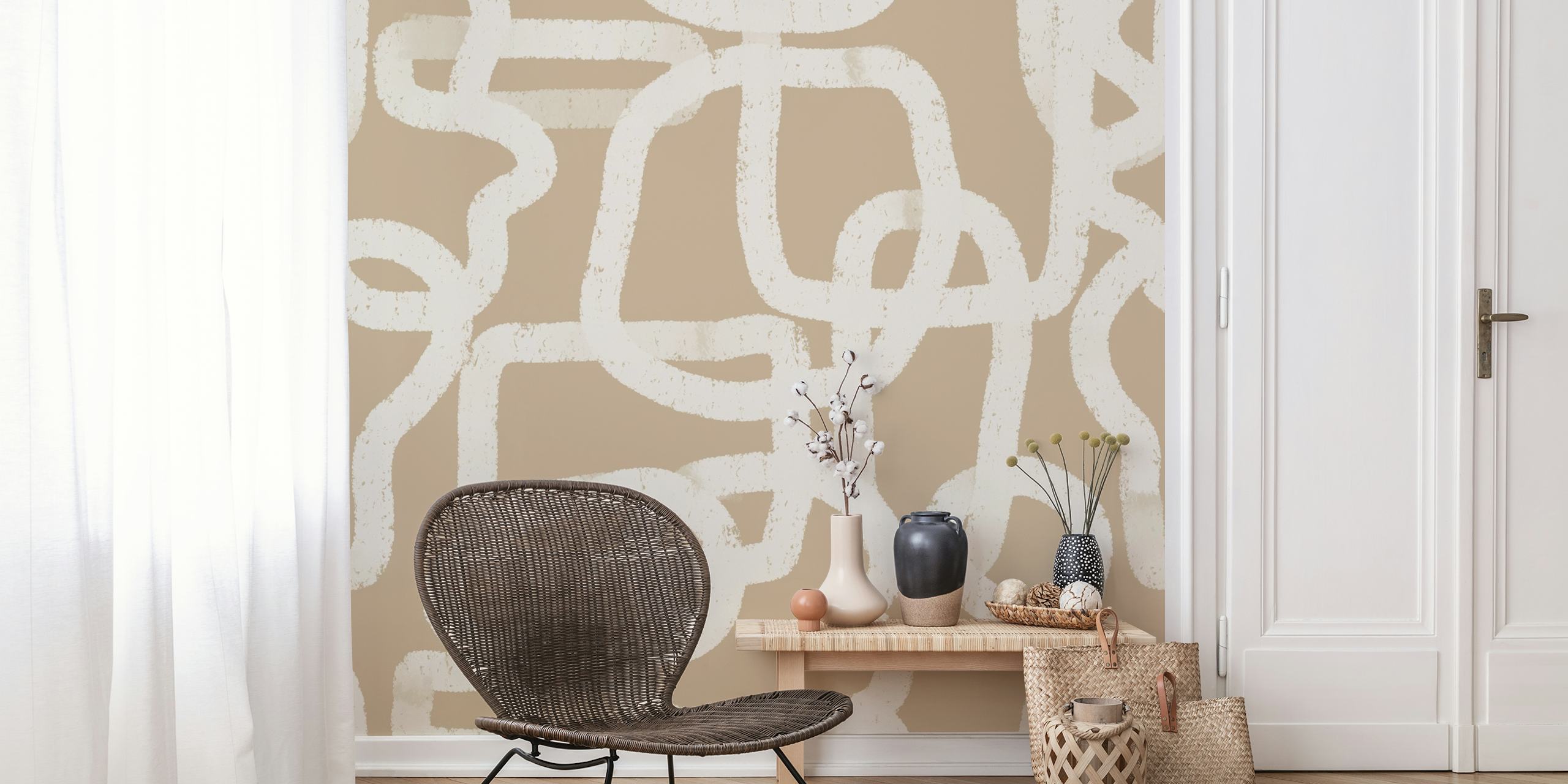 Geometric Doodles Beige and White tapet i rummet