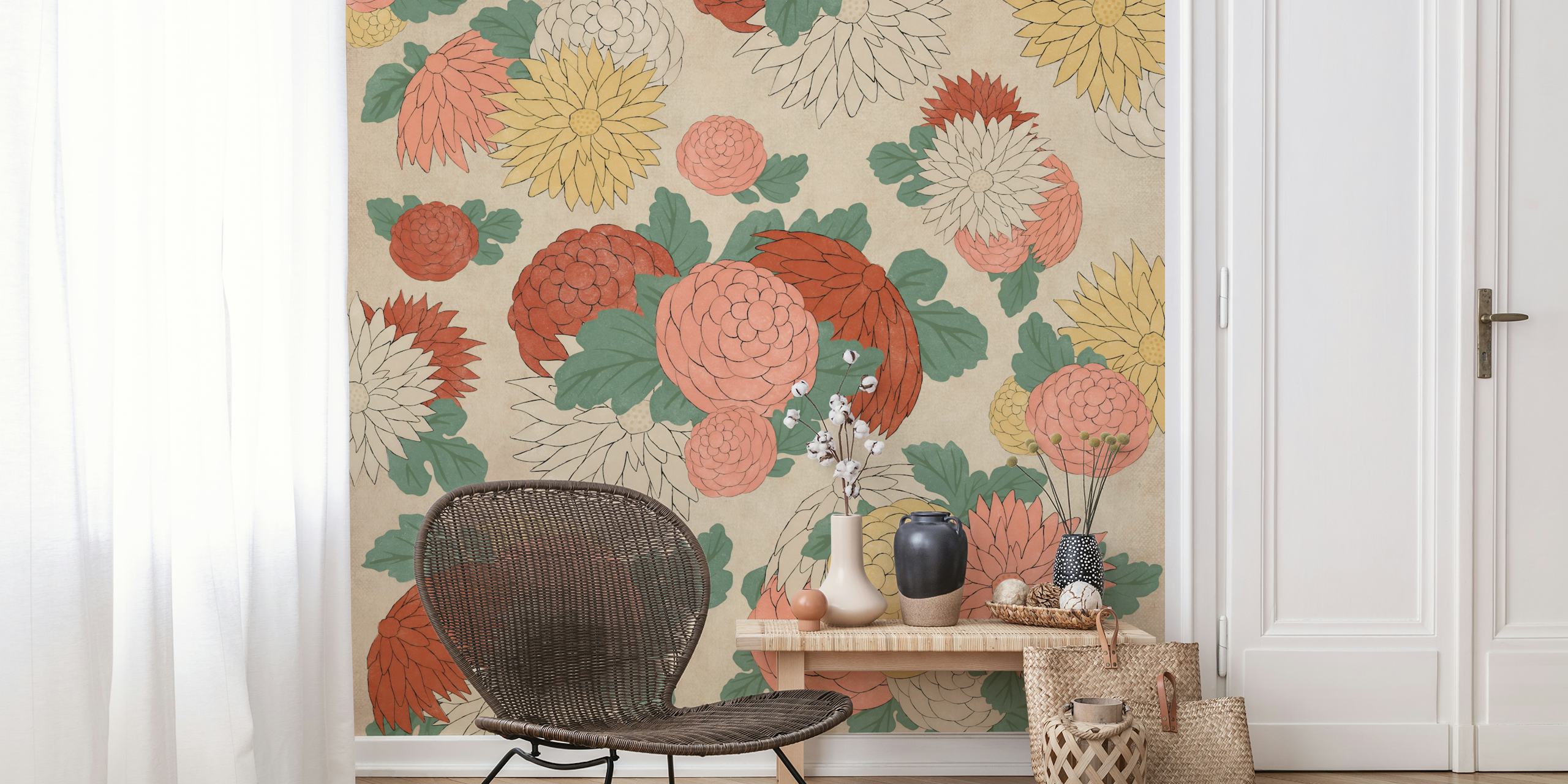 Japanese chrysanthemum wallpaper in a room