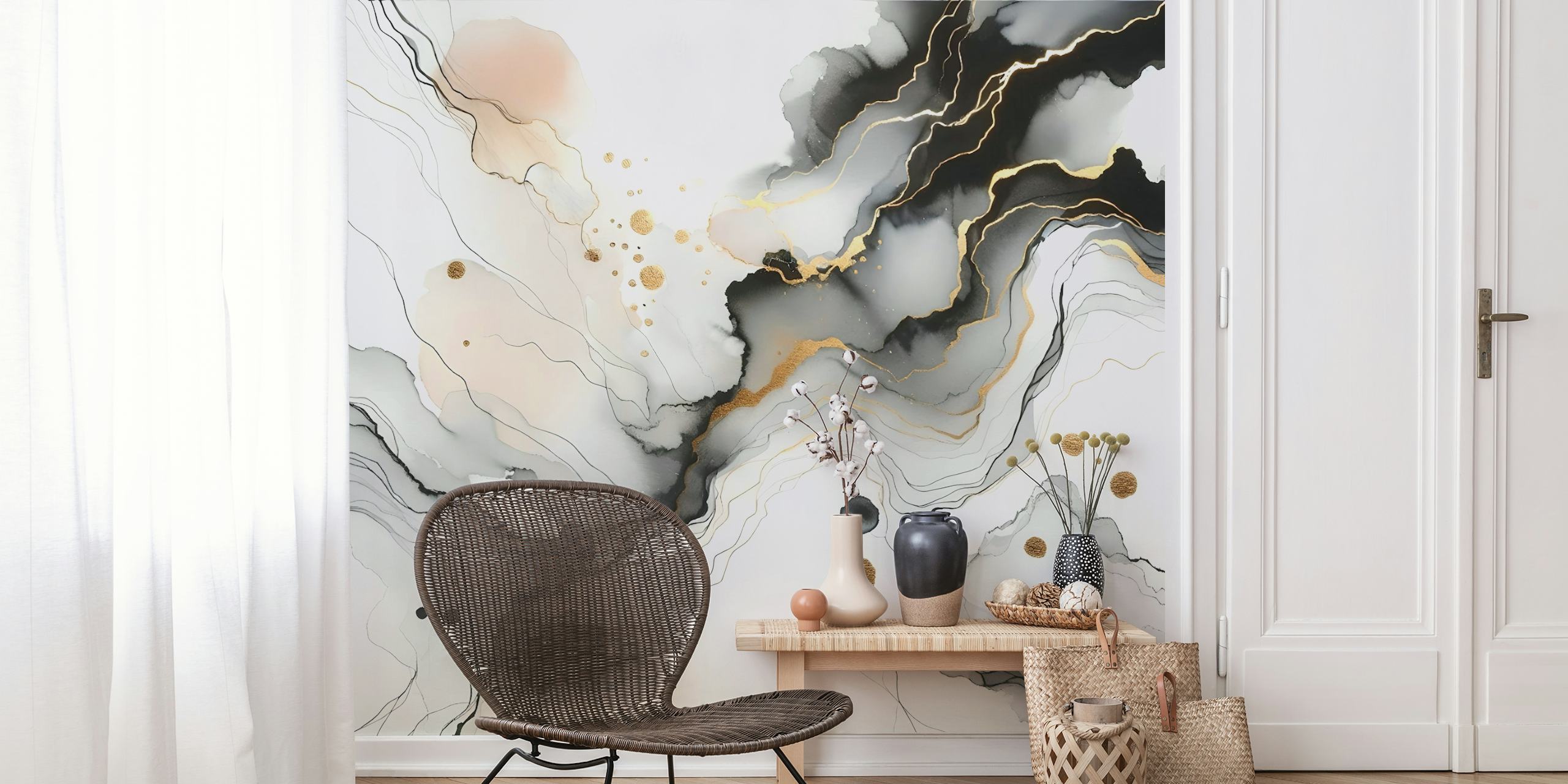 Golden Vein Abstract tapet i et moderne rom