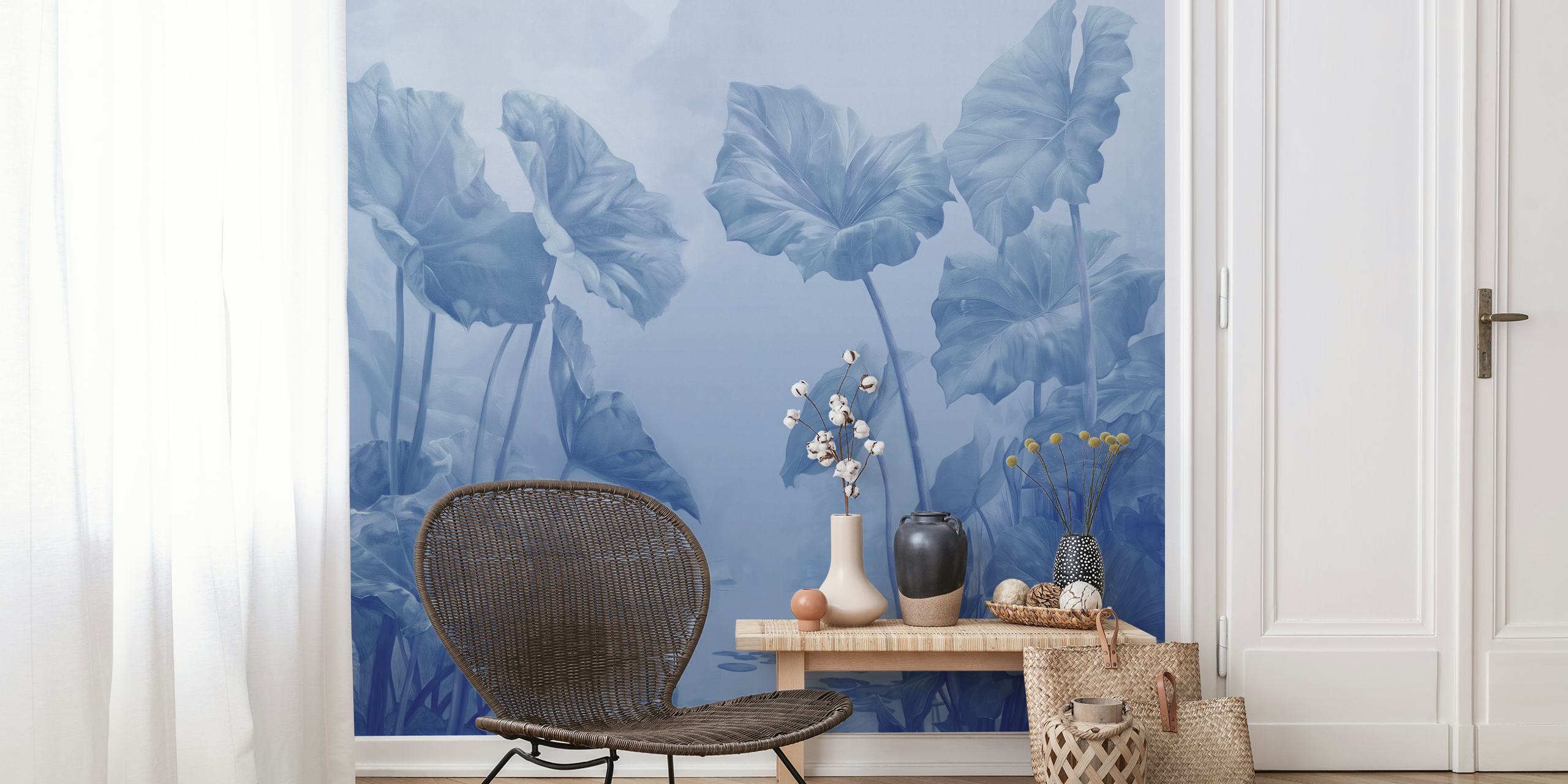Leafy Lagoon diseño de papel pintado azul