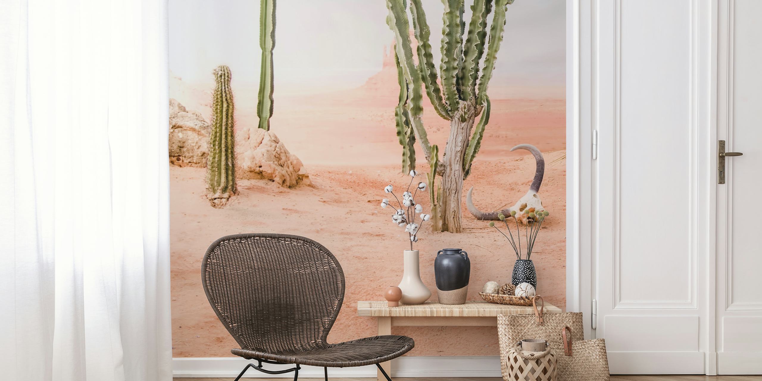 Desert cacti skull wilderness scene tapeta