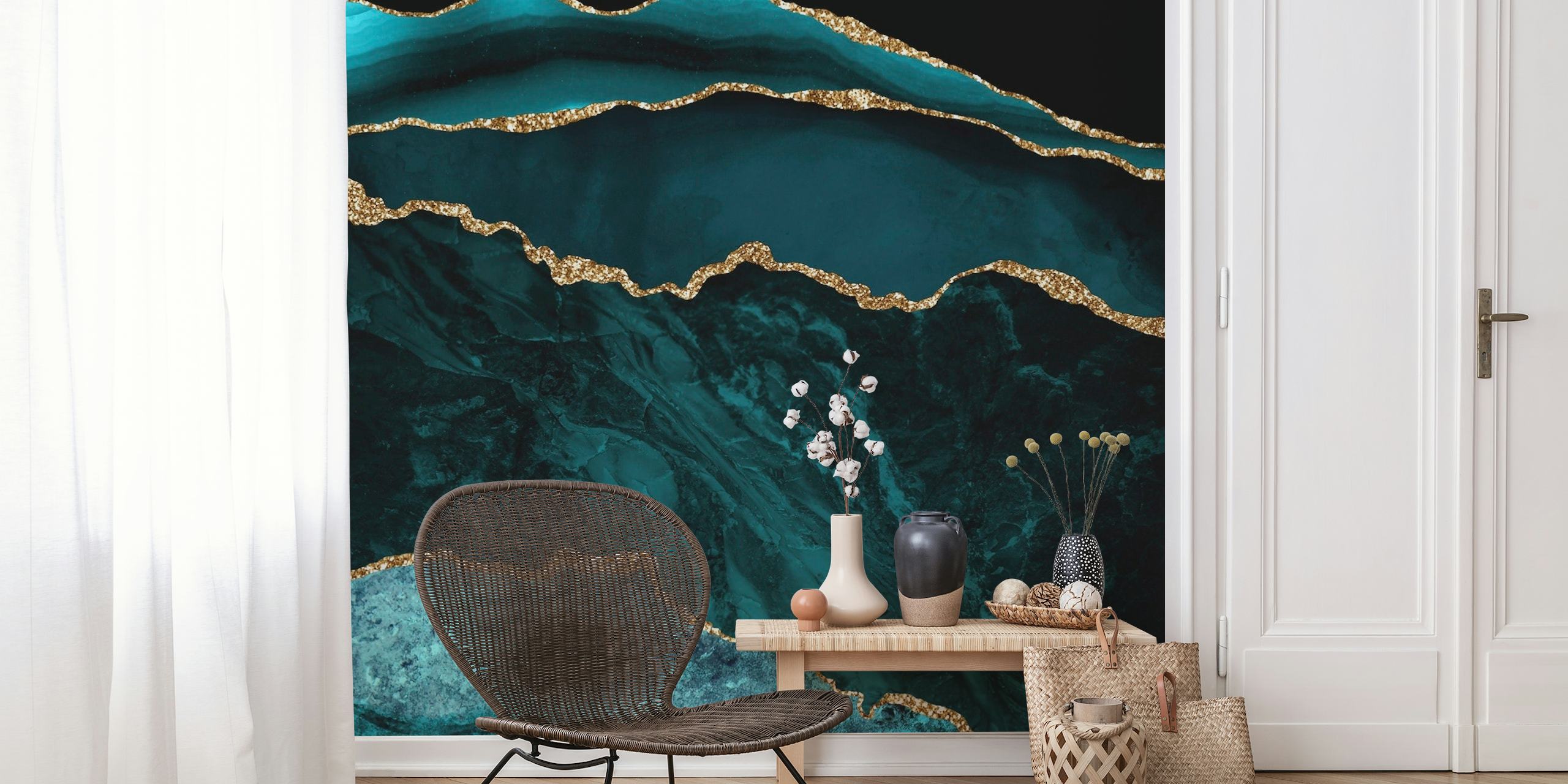 Moody Teal Gold Abstract Marble tapete