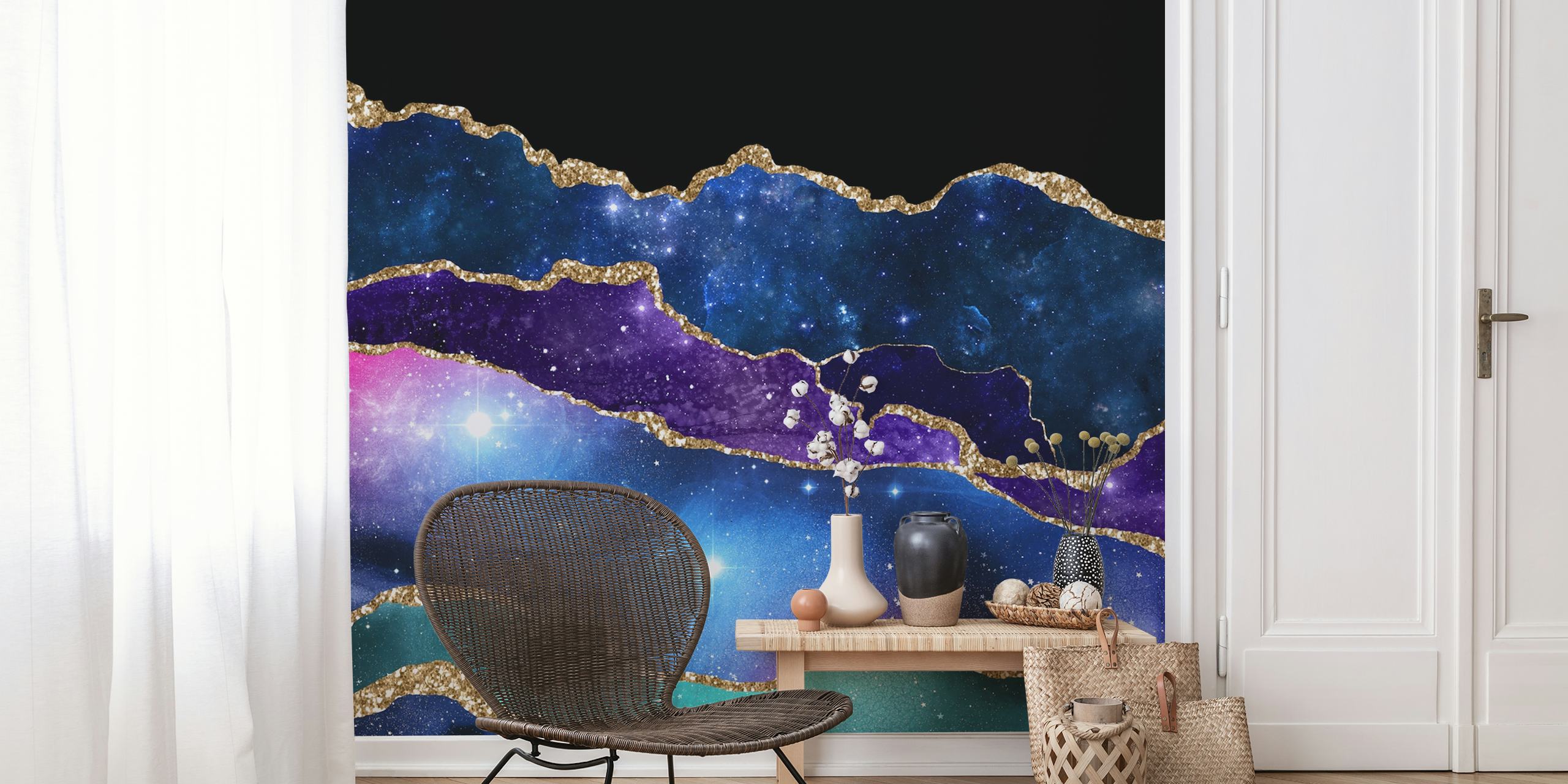 Universe Stars Night Marble carta da parati in una stanza