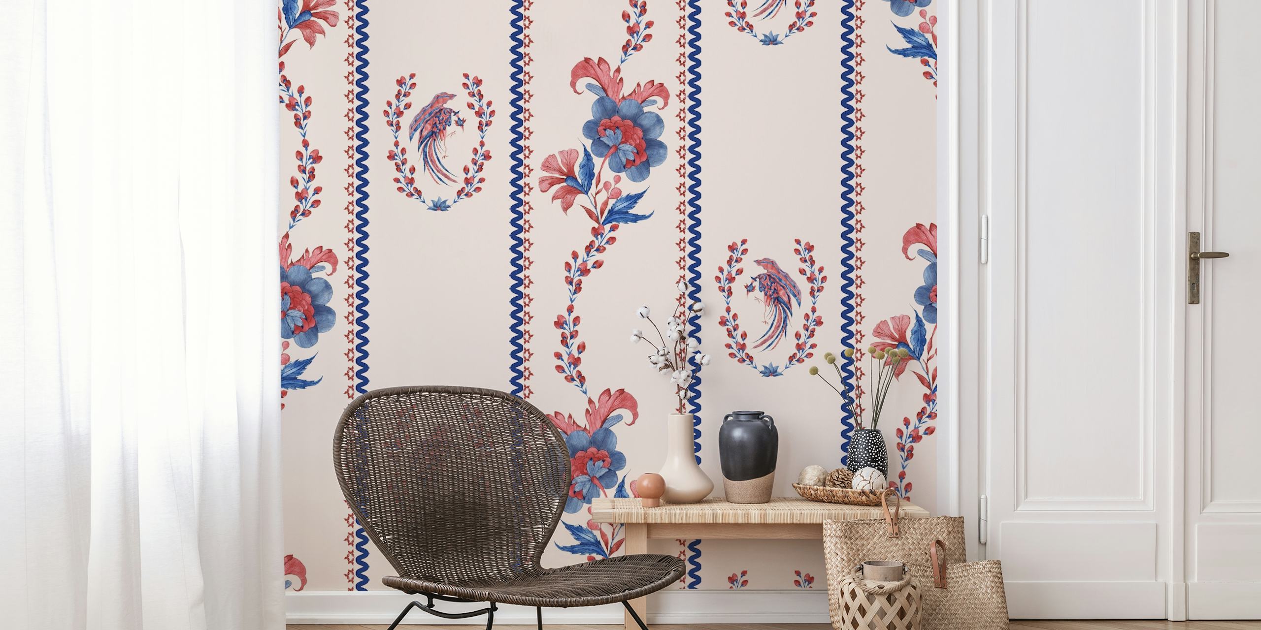Palampore - Strips 2 Bloemenbehang In Het Interieur