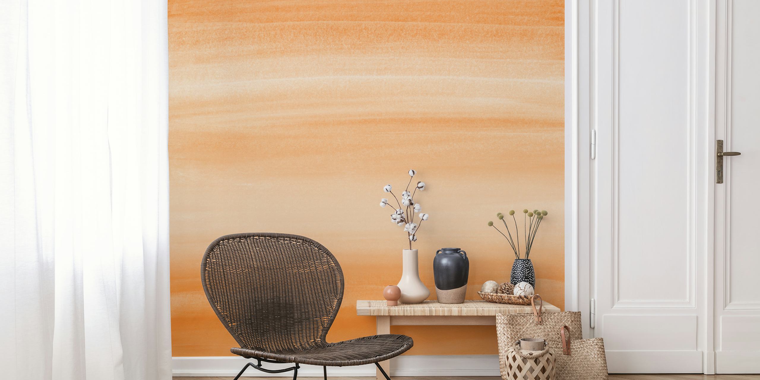 Touching Orange Watercolor 2 tapet i ett rum