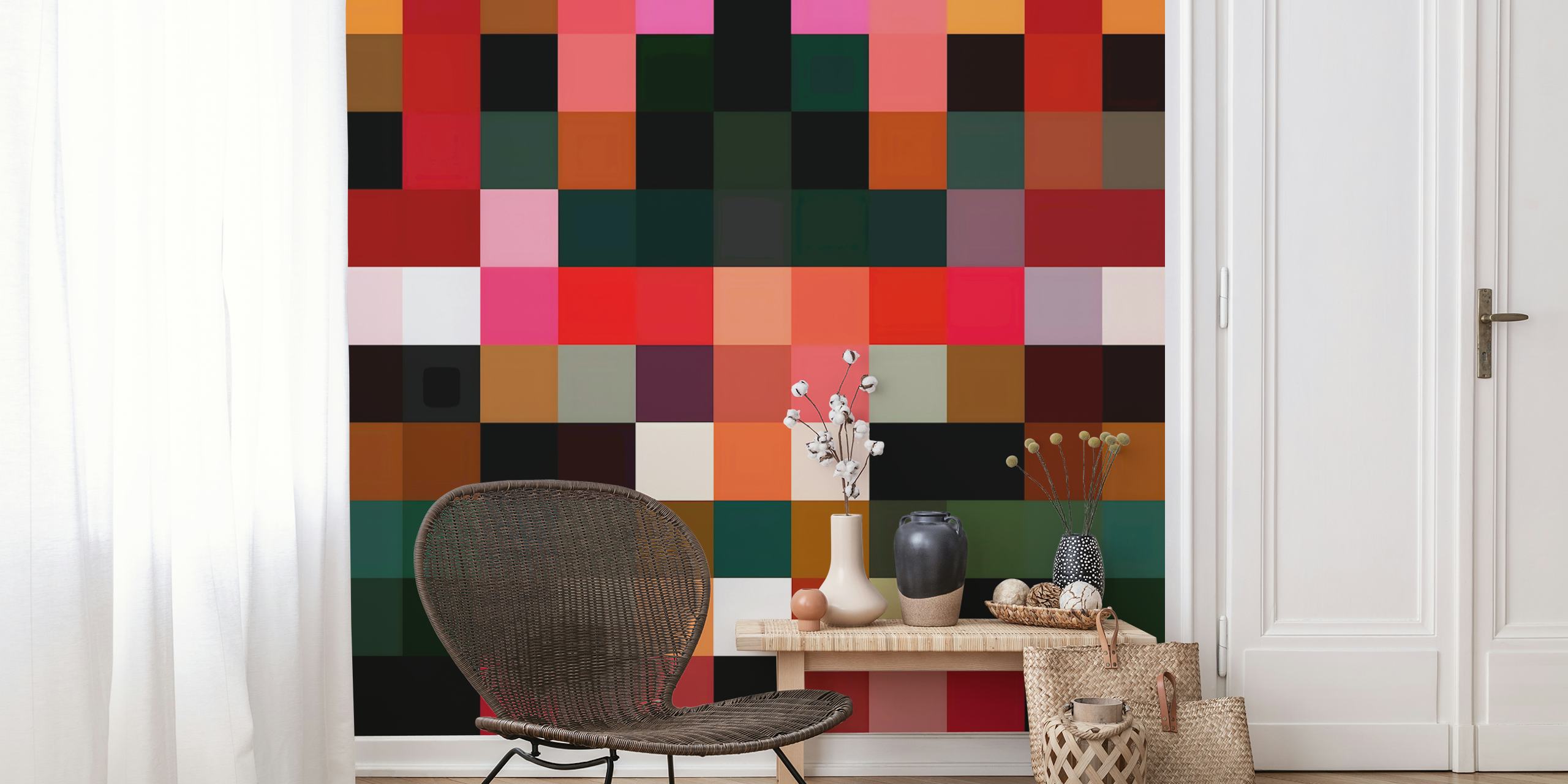Colorful abstract artwork with vibrant hues of red, pink, and green wallpaper