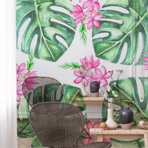 Tropical Flowers And Monstera
