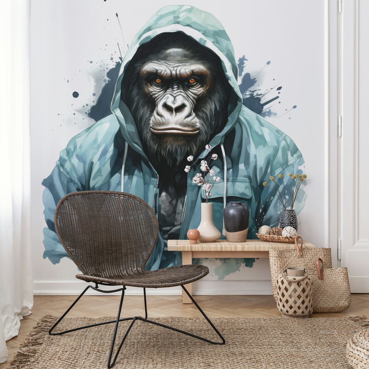 Watercolor Cartoon Gorilla in a Hoodie tapeta