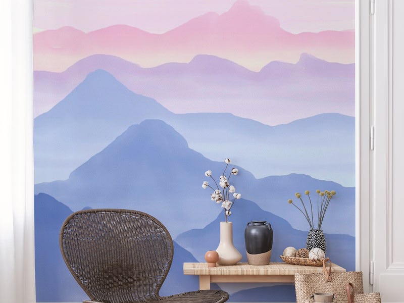 Blue Pink Watercolor Mountains
