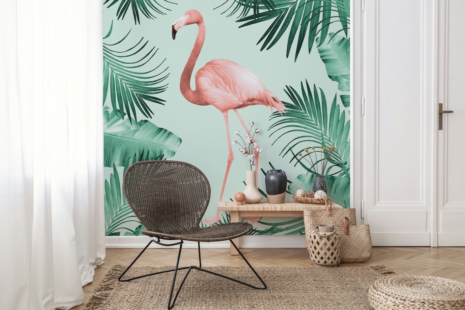 merknaam onderdak voeden Flamingo in de jungle 1 behang | Happywall