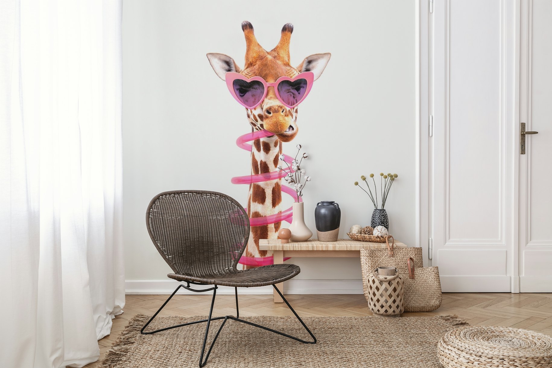 Detailed Thirsty Giraffe Background - A Majestic Display for Contemporary Living Spaces