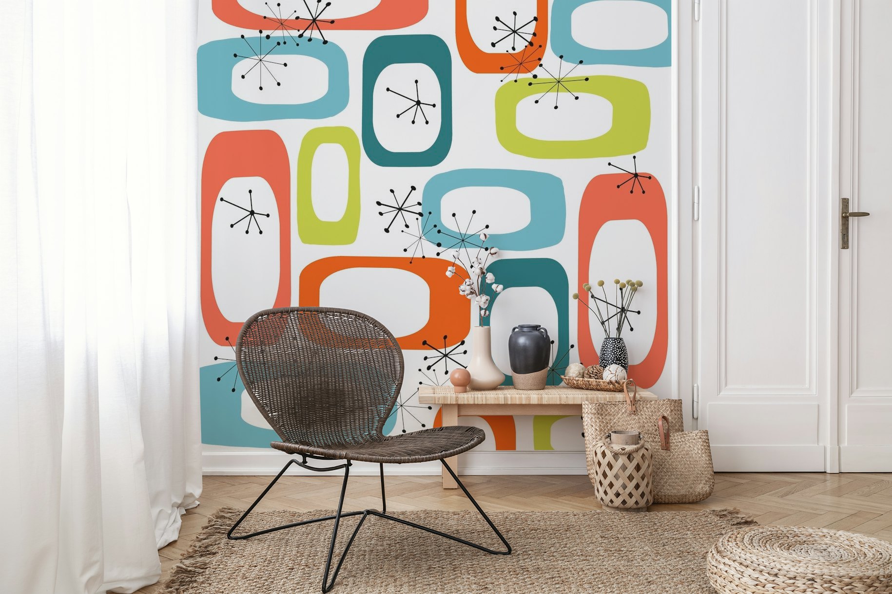 Mid Century Modern Pattern 01 Wallpaper - A fusion of bold orange and calming grey geometrics