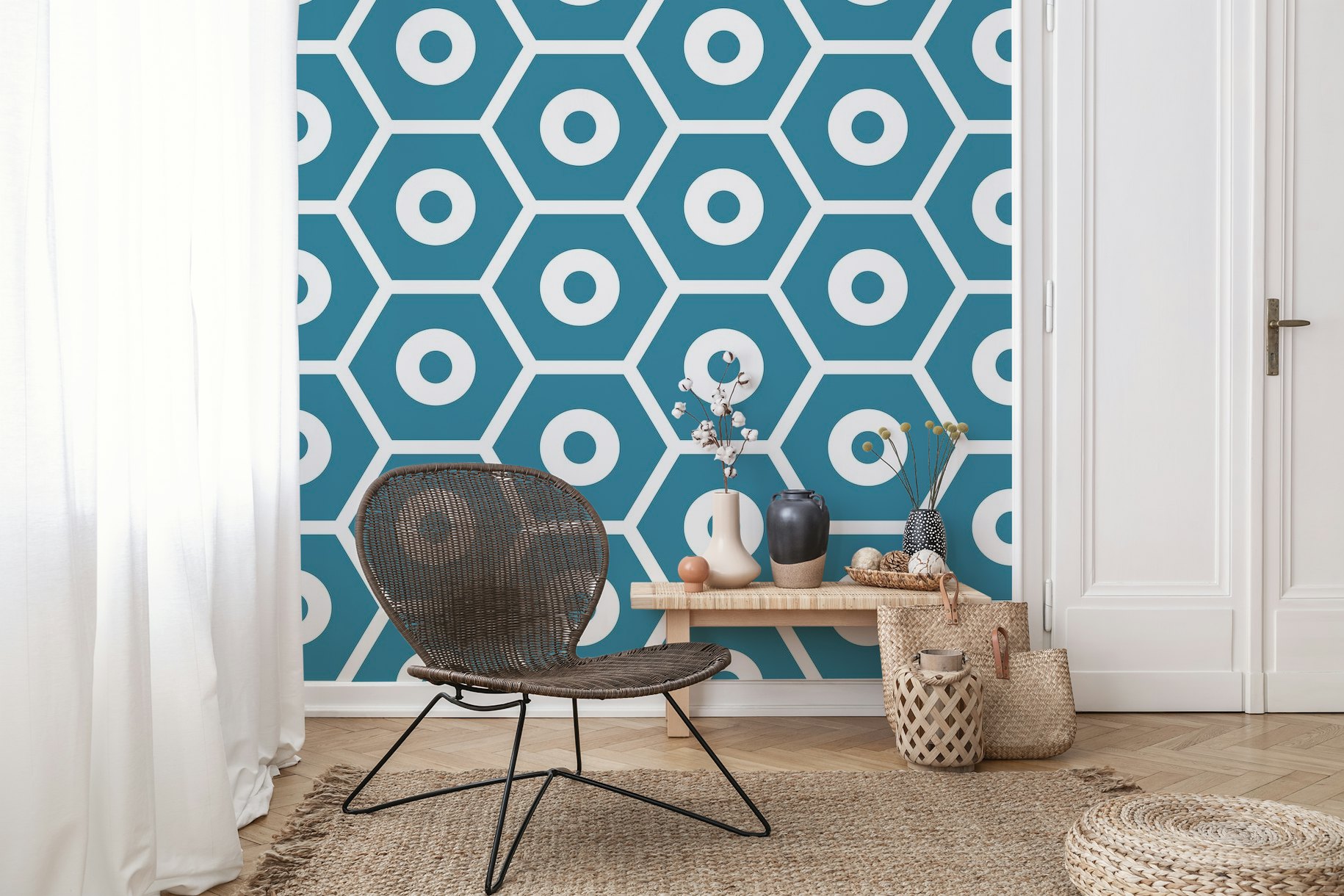Geometric Hexagon Pattern Teal wallpaper
